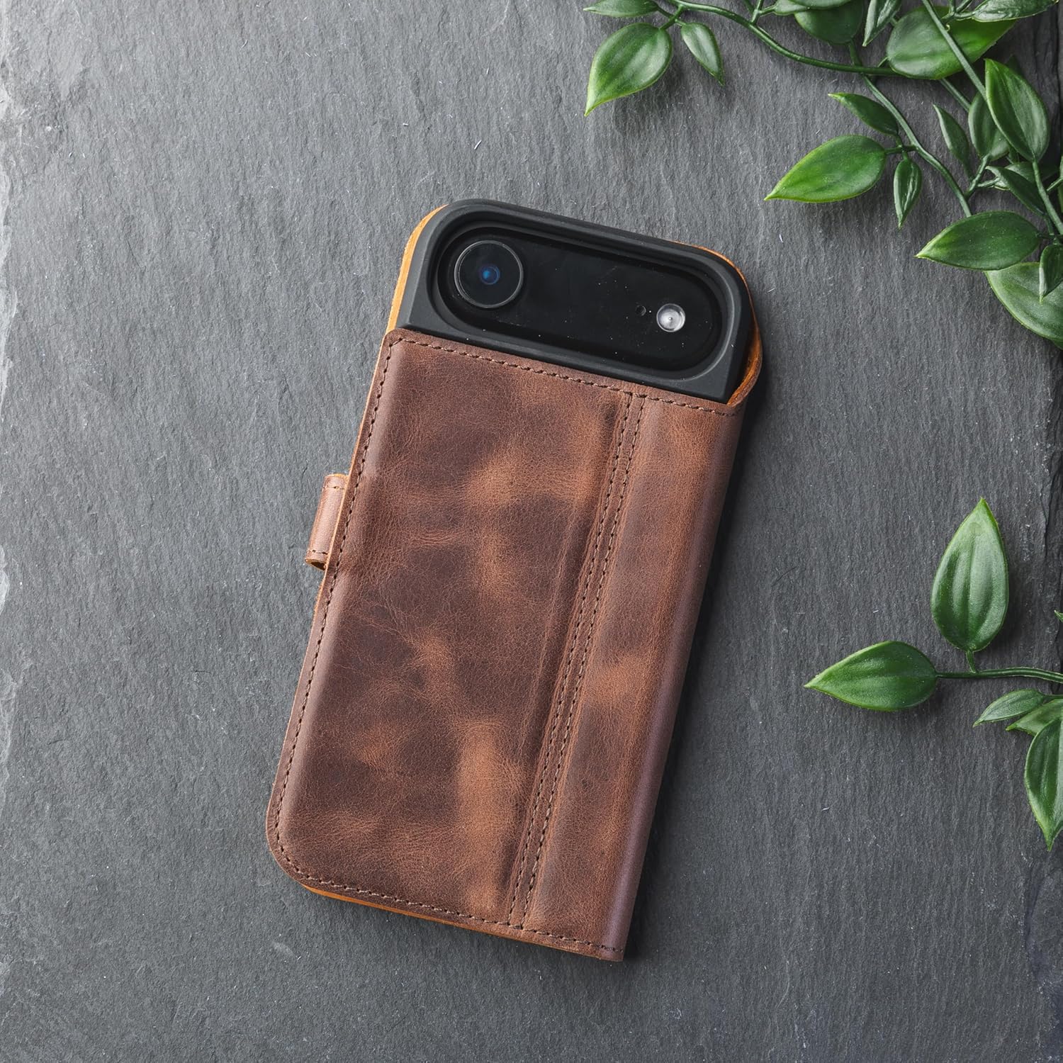 Snakehive Genuine Leather Wallet Case for iPhone Air – Flip Cover with Card Slots & Stand (Brown) - Image 3