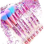 RAEEIKPHZ Unicorn Fan Makeup Brush Set,Crystal Sparkles Blue Blush Powder Fan Lip Eye Shadow Eyebrow Eye Blender Brush in Set
