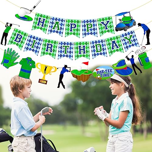 Miniatura 8 de Banners de fiesta de golf, 3 unidades, carteles de golf de feliz cumpleaños, guirnalda recortada para fiesta de golf, decoraciones de fiesta de golf