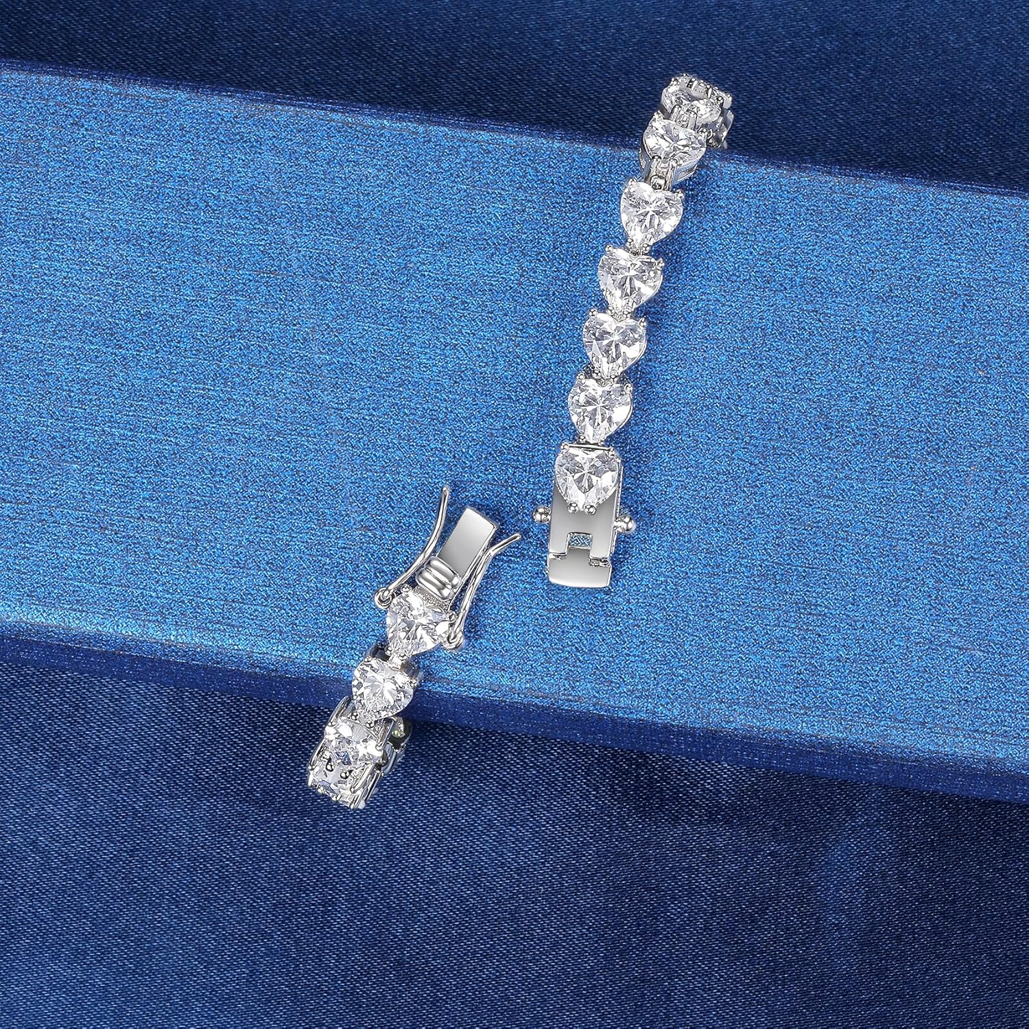 MDFUN 18K White Gold Heart Tennis Bracelet for Women Heart Cubic Zirconias, Size 7 inches - Image 4