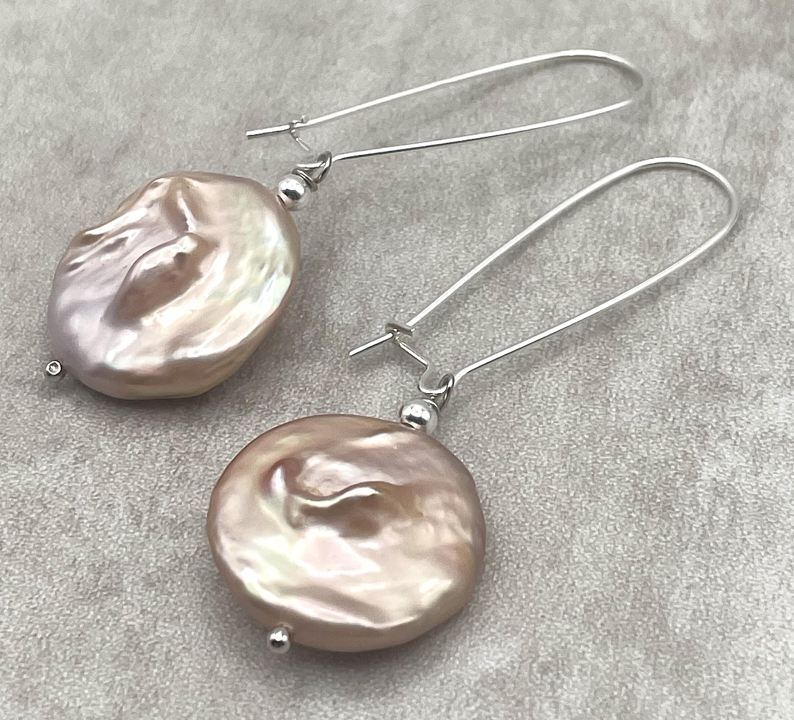 Orecchini con Grandi Perle Barocche Rosa, Pendenti in Argento 925, Gioielli Matrimonio, Pietre Dure Naturali, Bijoux Artigianali, Regalo