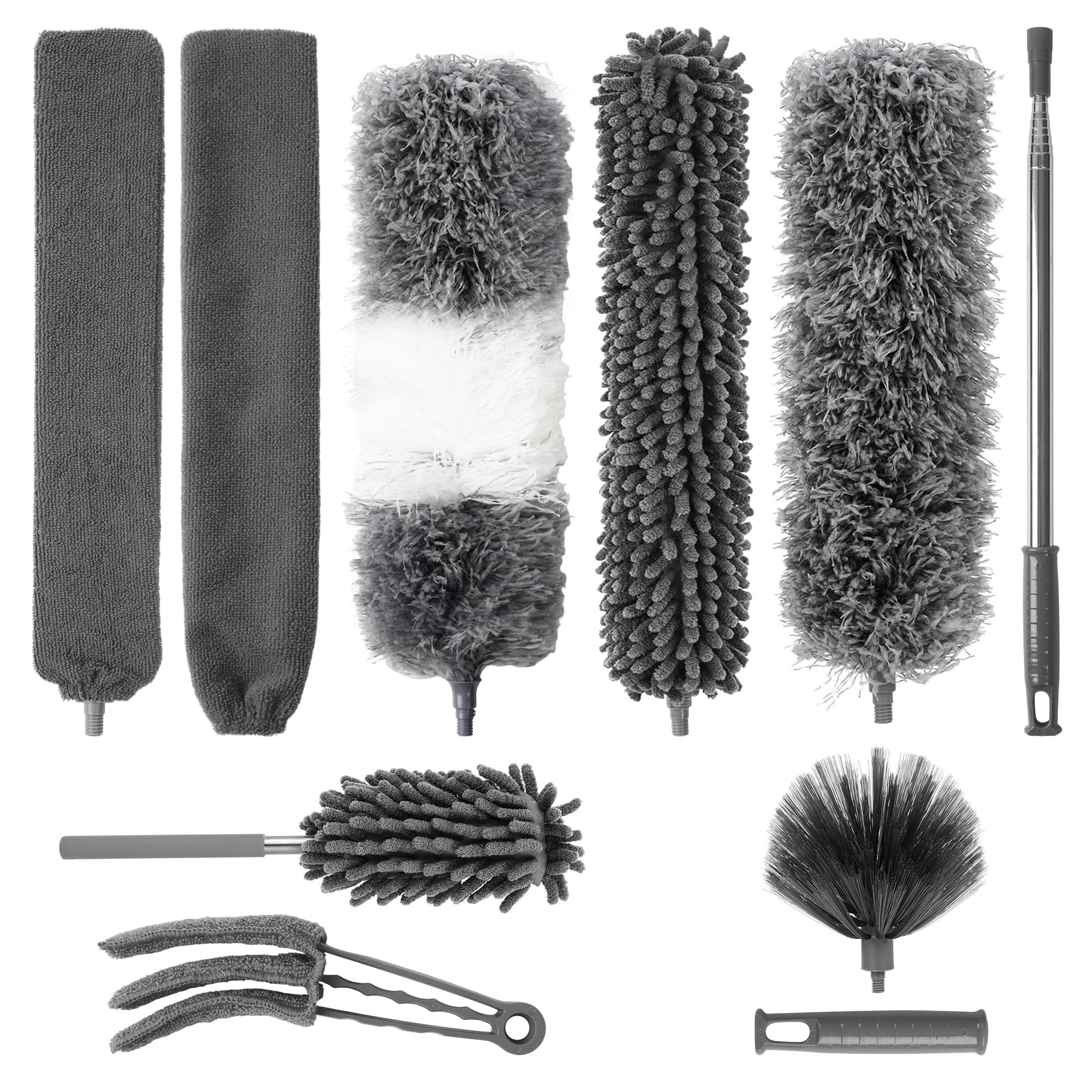 Plumeau telescopique de 245 cm et son kit de 10 pieces lavables