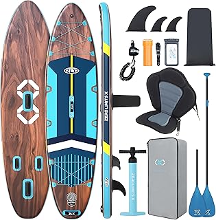 ZLX 350cm Extra Groß Stand Up Paddle Board mit Sitz Große Tragfähigkeit 550LB Inflatable SUP Board für Erwachsene Anfängerfreundlich Stabiles Anti-Rutsch-Deck, Pumpe, SUP Paddle