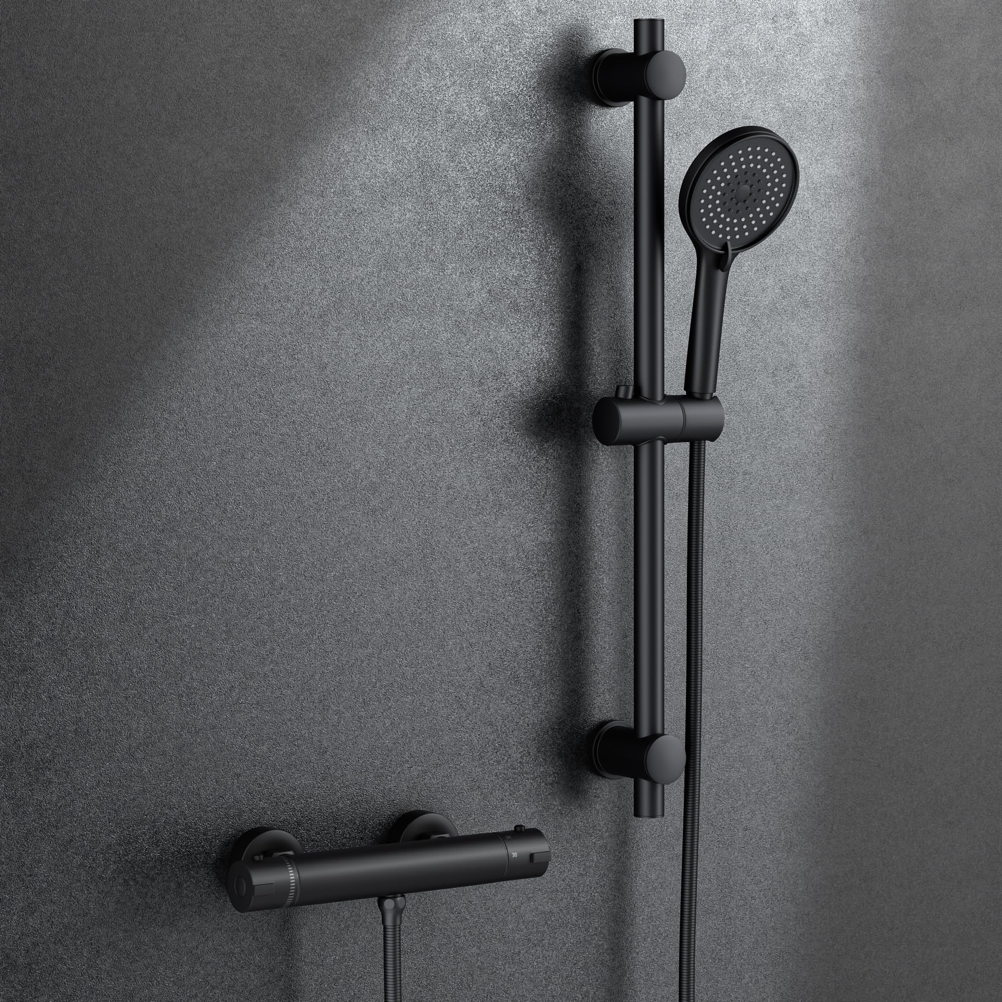 Morado Black Shower Mixer With 70Cm Adjustable Riser Rail Kit,Thermostatic Wall Mounted Shower Bar With 150Cm Hose And 3 Function Shower Head,Chrome