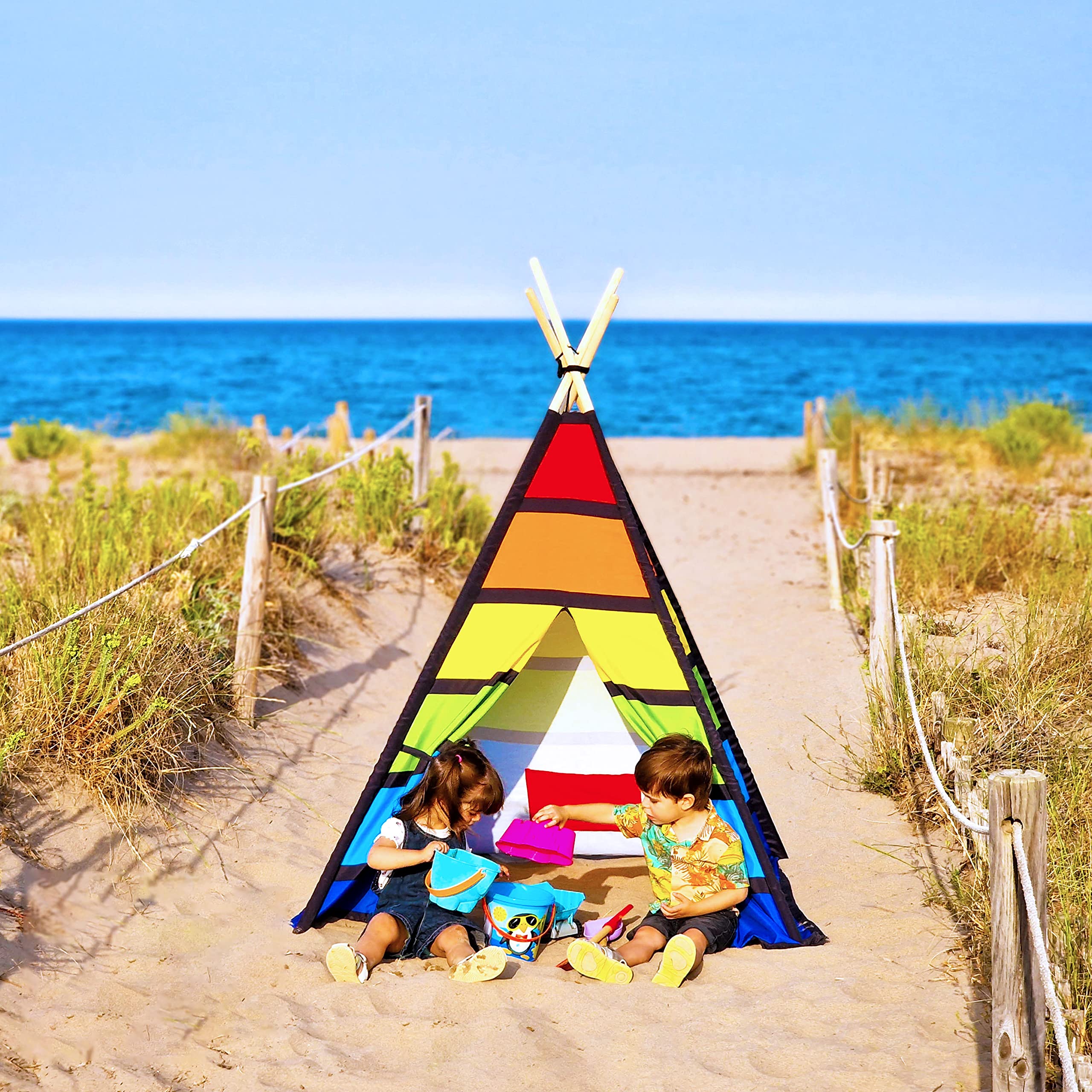 NUBUNI Tenda Indiana per Bambini | Tenda Teepee Bambini | Tenda da Bambino | Tepee per Bambini | Tenda Tipi per Bambini | Teepee Tenda per Bambini | Tenda Gioco Bimba | Tappetino E Borsa Trasporto C