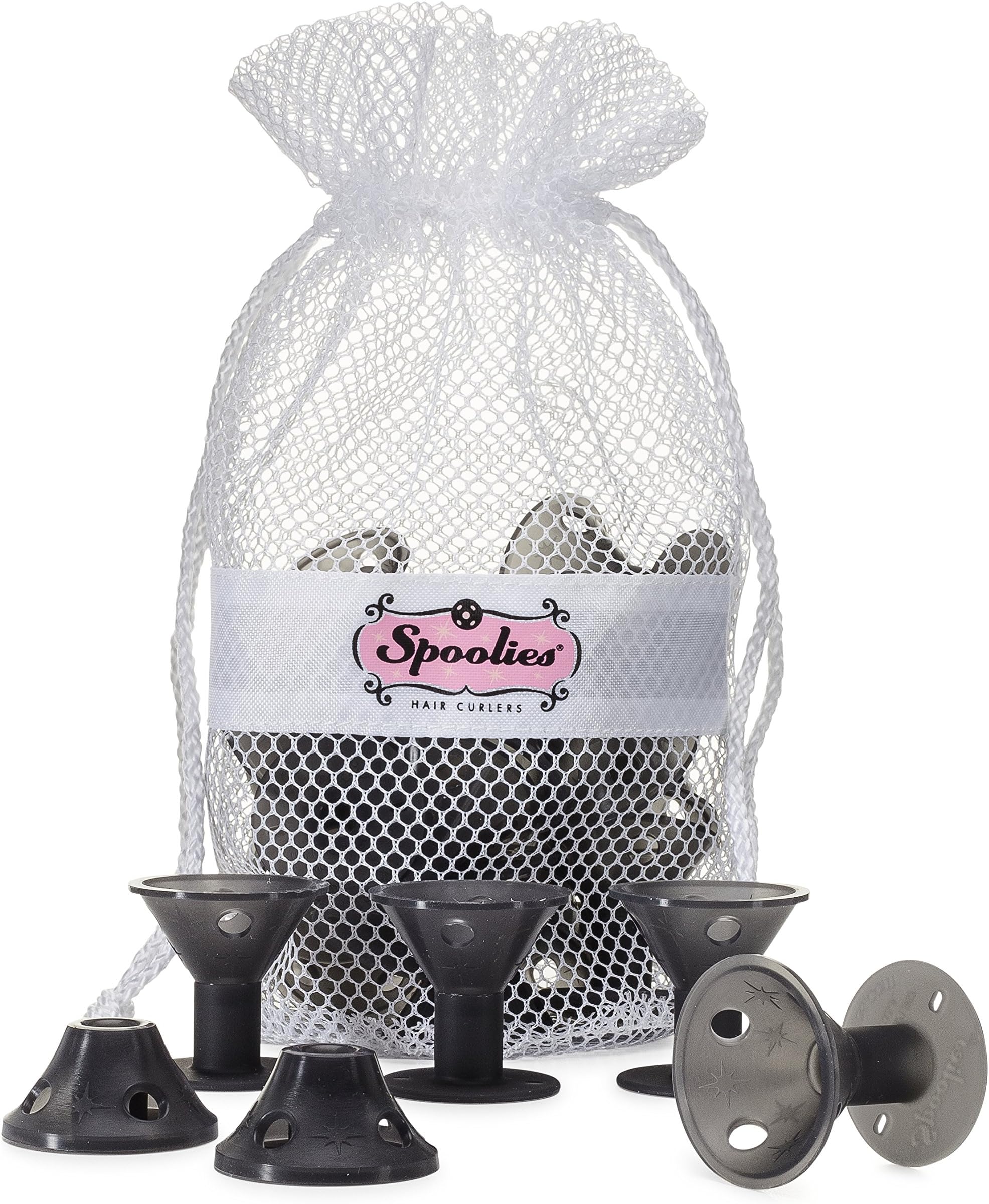 Spoolies Hair Curlers Combo Styling Kit, 24 Heat-Free Vintage Rollers, Genuine Patented Made in USA -Unlimited Warranty, (Shadow Black), VAT included in Price!