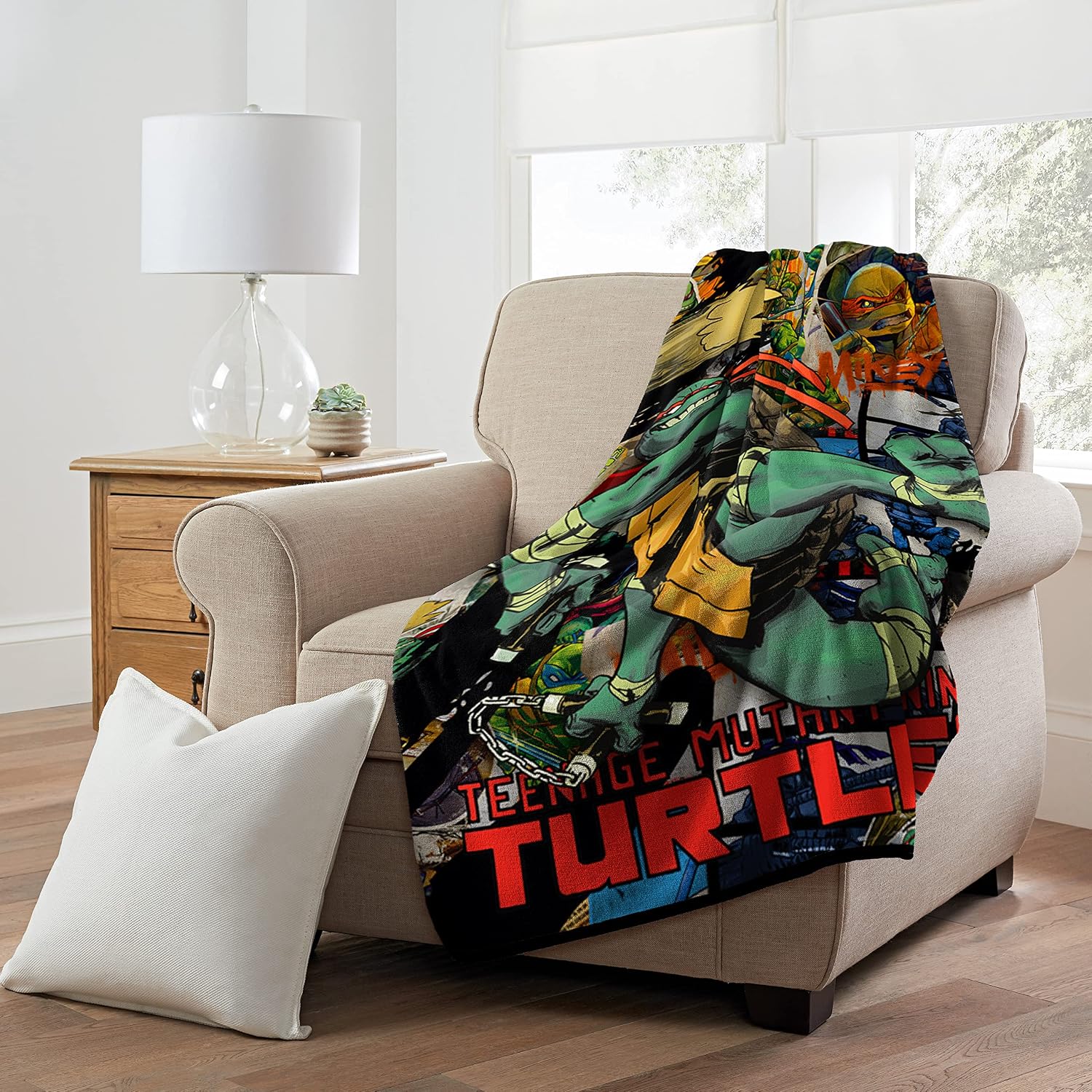 Northwest Teenage Mutant Ninja Turtles Micro Raschel Throw Blanket, 46" x 60", Flyin Mikey