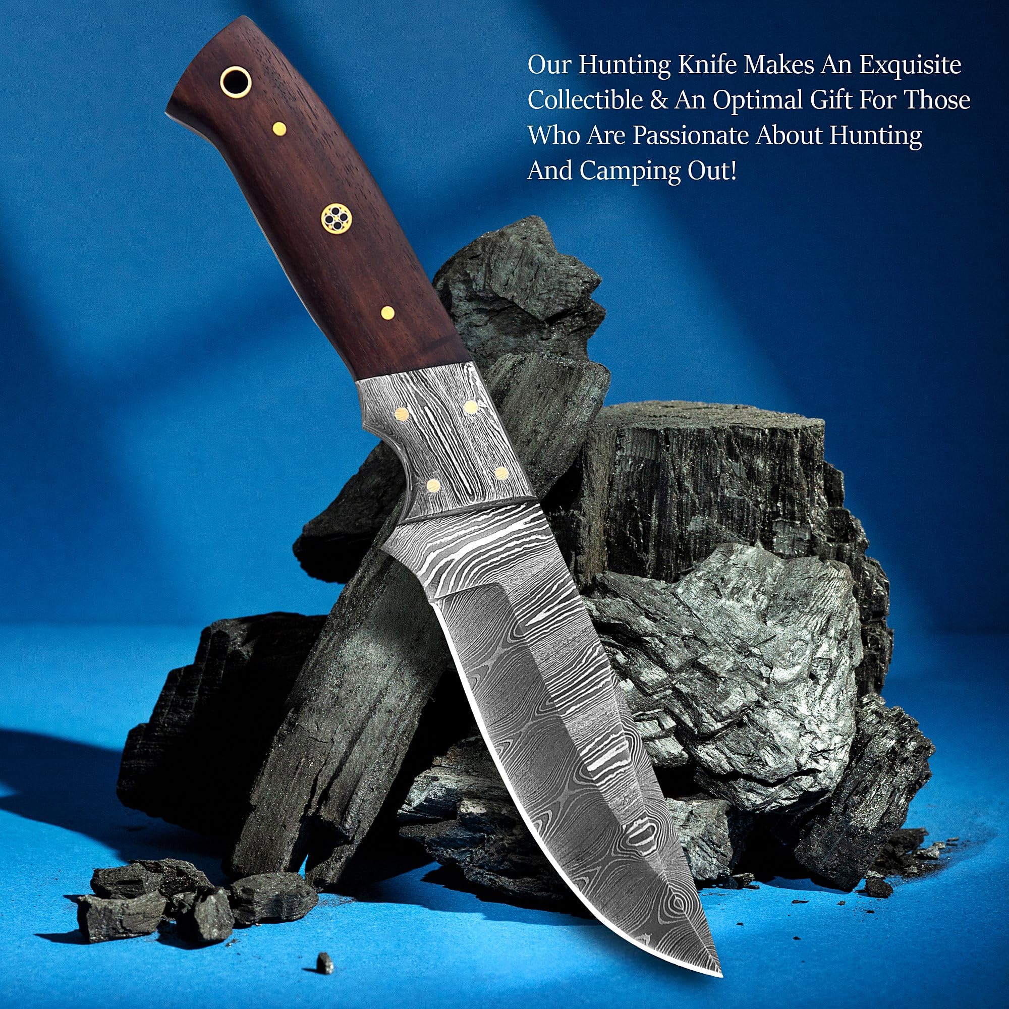Damast Messer, sehr schönes Hand geschmiedetes Damast Jagd Messer MAQ5203