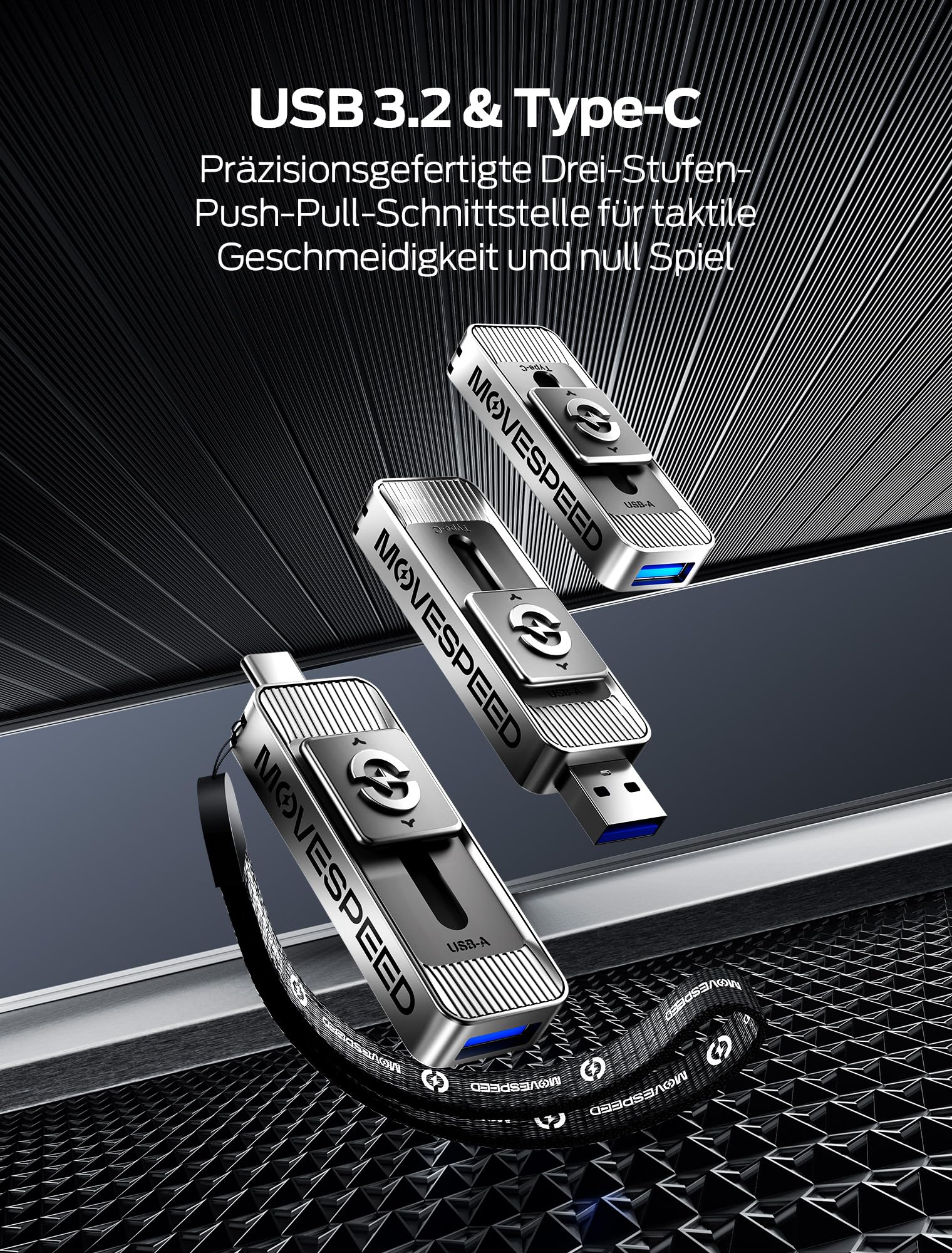 MOVE SPEED Externe SSD 128GB, Externe Festplatte mit bis zu 560MB/s Lesegeschwindigkeit, SSD Extern mit Dual-Ports & Push-Pull Design, Typ-C + USB 3.2 Portable SSD für iPhone 17/16/15/Android/Mac
