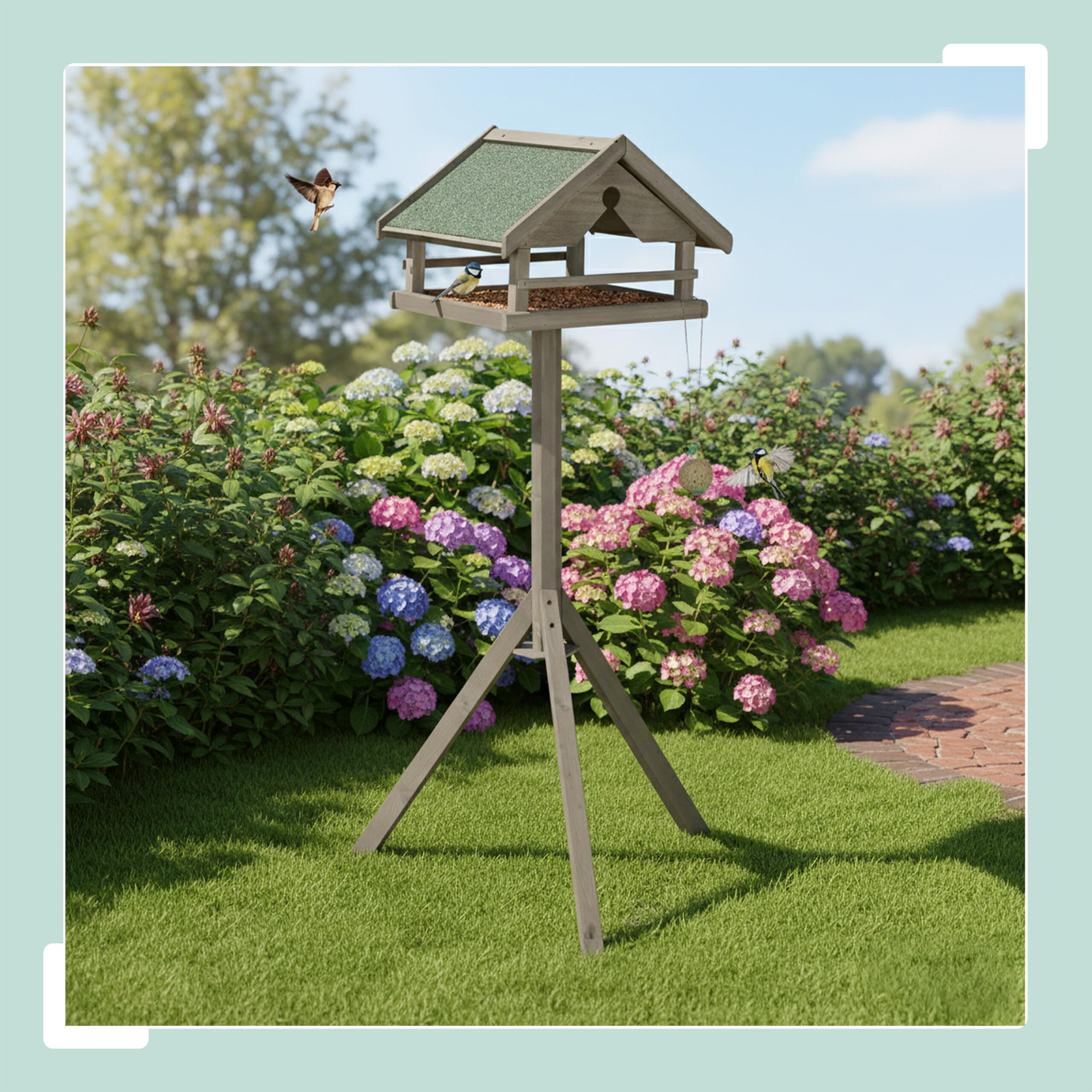 Relaxdays Comedero para pájaros con Soporte, Techo de Asfalto Impermeable, jardín, balcón, terraza, pajarera, Abeto