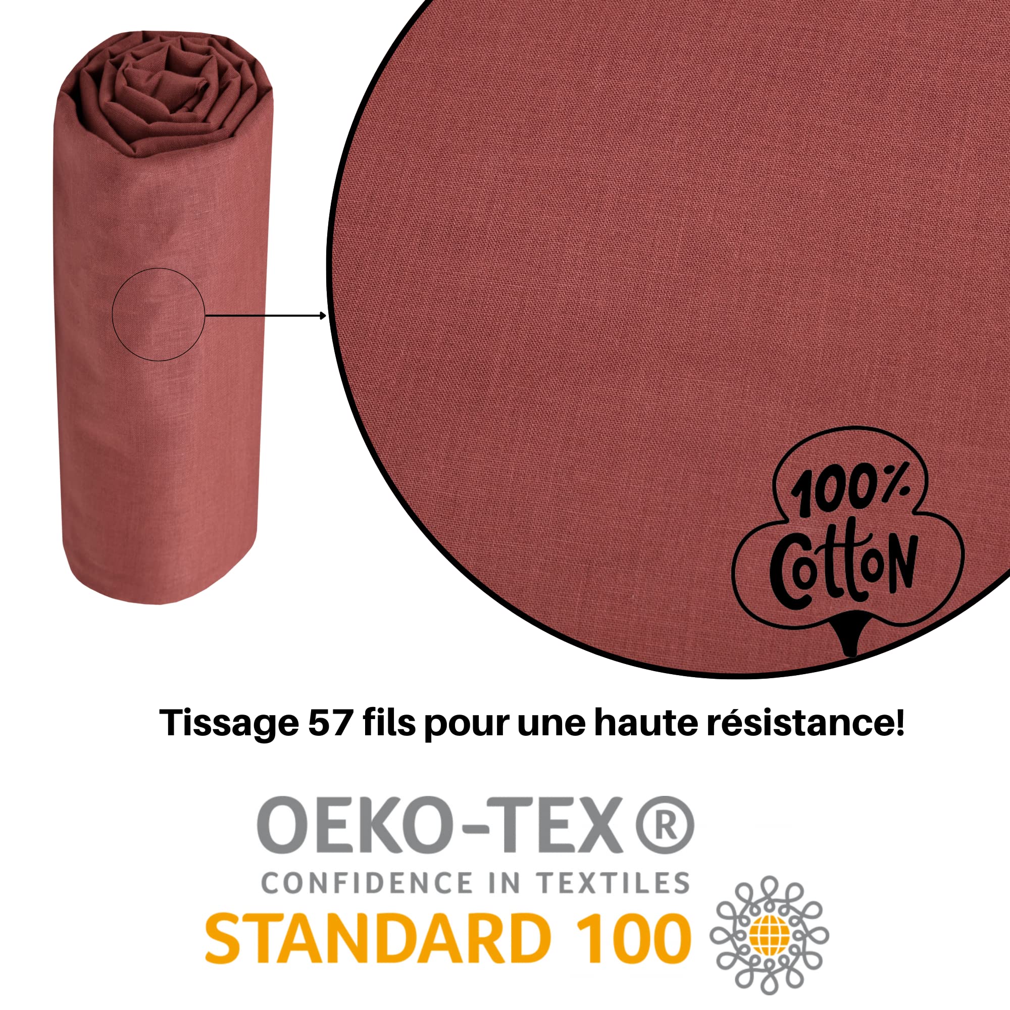 Lovely Casa, Fitted sheet, Size 90 x 190 cm, Large 30 cm, 100% Oeko-Tex Certified Cotton, Colour Grenache, Model Eden - Image 3