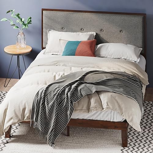 Zinus cama con plataforma de madera maciza con cabecero de 12 pulgadas Sin necesidad de resorte de caja Soporte con listón de madera Acabado