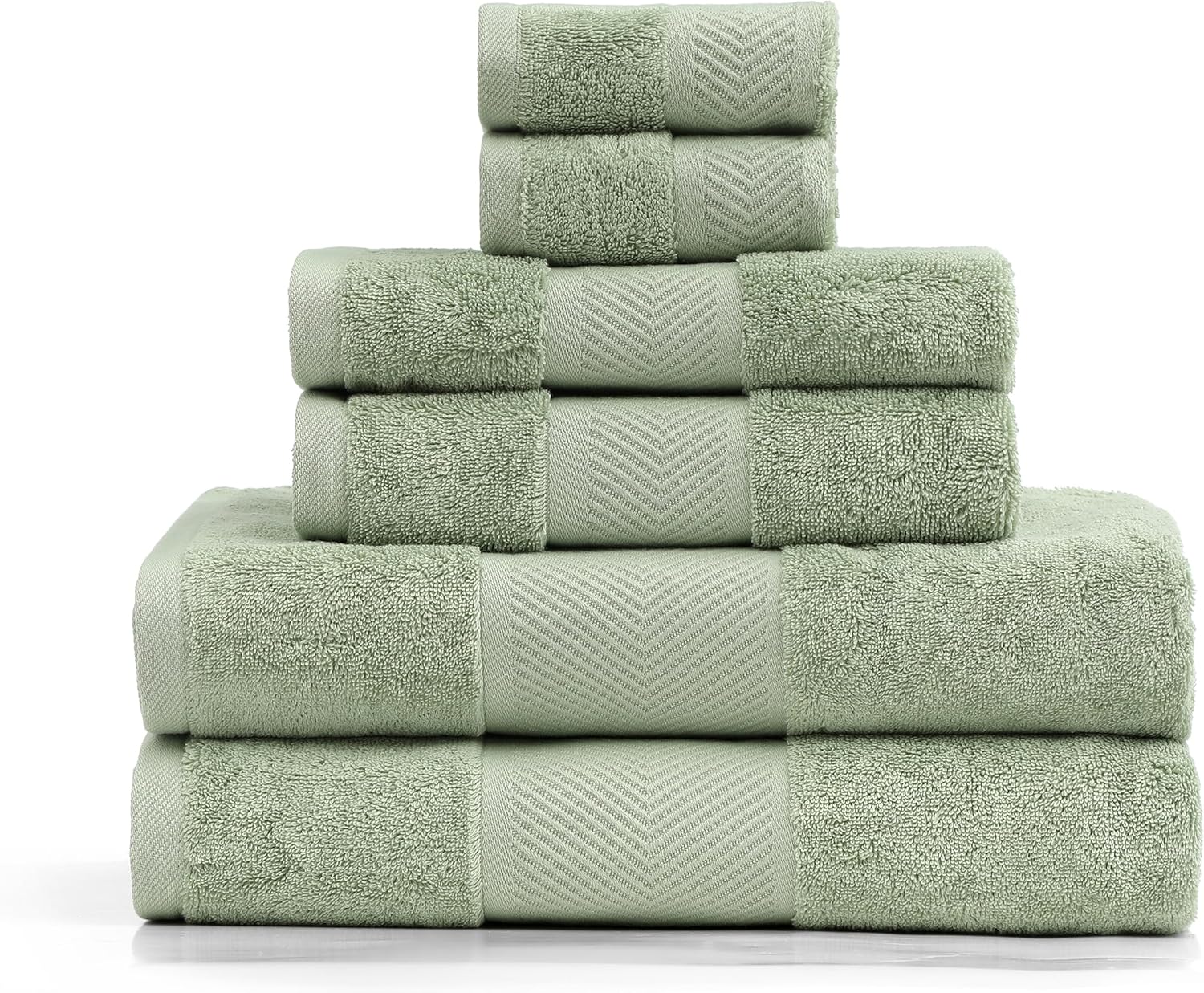 Simple&Opulence Premium 100% Cotton Towel Set 6 Piece，Soft Absorbent Towels for Bathroom,Hotel and Spa,2 Bath Towels 28"x55" 2 Hand Towels 16"x28" & 2 Washcloths 12"x12" (Sage Green)