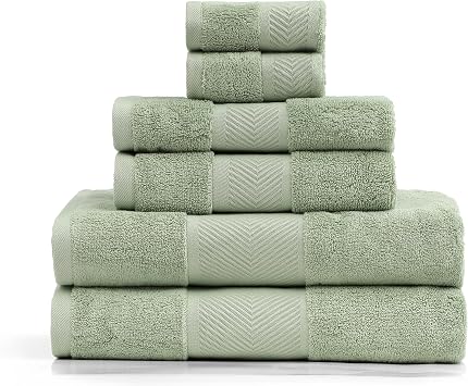 Simple&Opulence Premium 100% Cotton Towel Set 6 Piece,Soft Absorbent Towels for Bathroom,Hotel and Spa,2 Bath Towels 28"x55" 2 Hand Towels 16"x28" & 2 Washcloths 12"x12" Sage Green