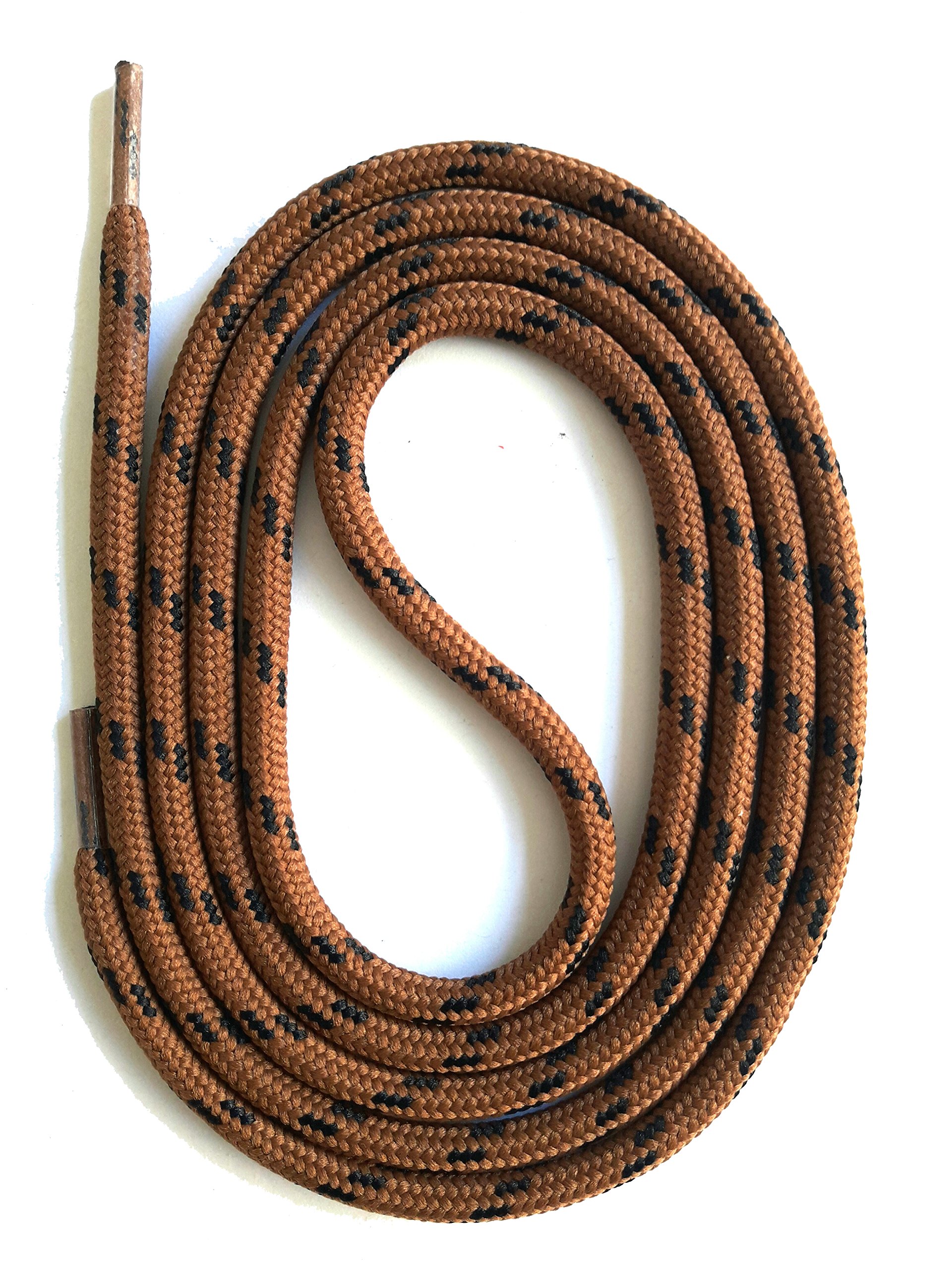 Stepace Lot de 2 paires de lacets ronds robustes pour bottes de randonnée et de travail, Rayures marron doré, 130