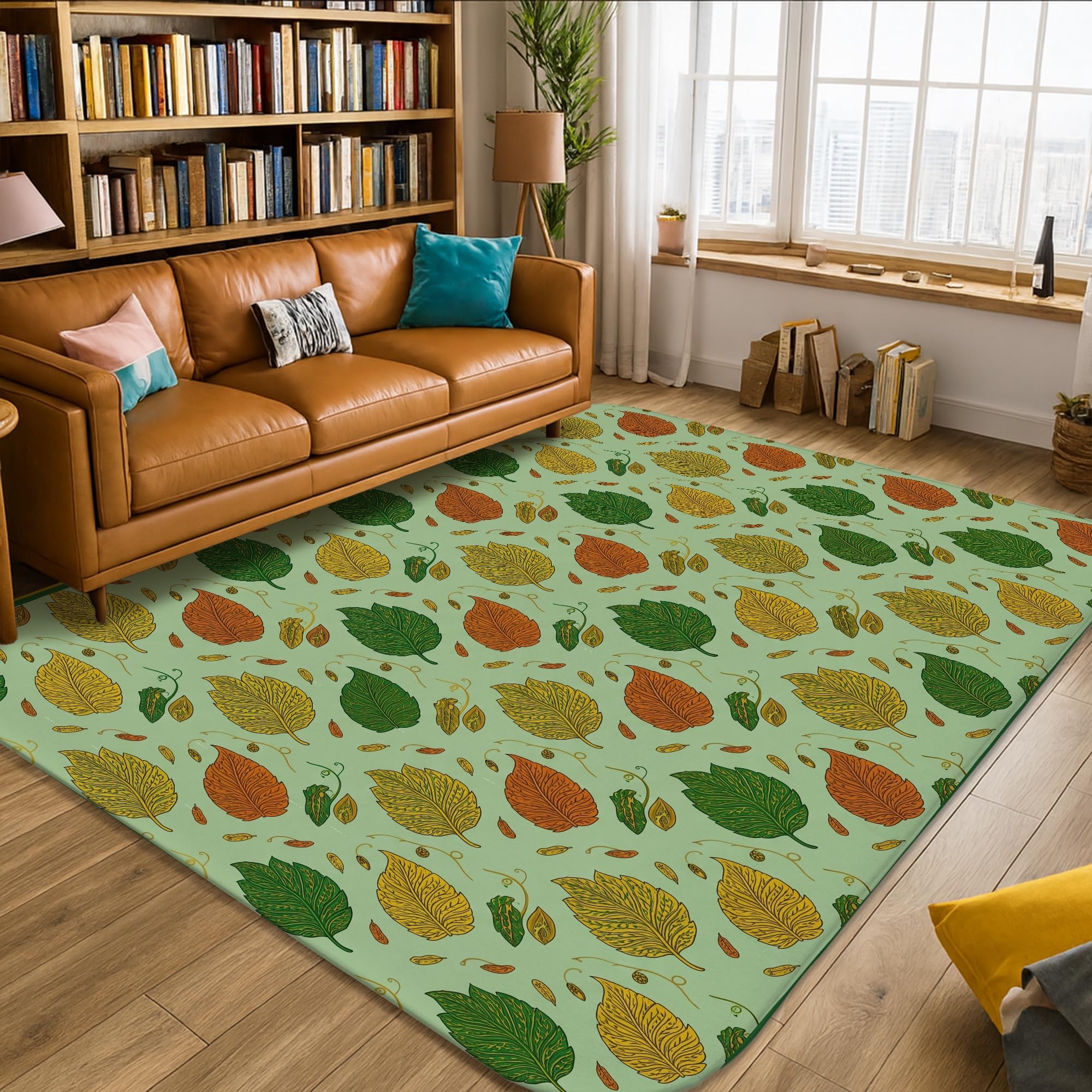 Alfombra de área de hojas, ramas rústicas de temporada, bayas, color verde otoño, antideslizante, estética, rectangular, alfombra para el hogar, sala de estar, dormitorio, debajo de la mesa