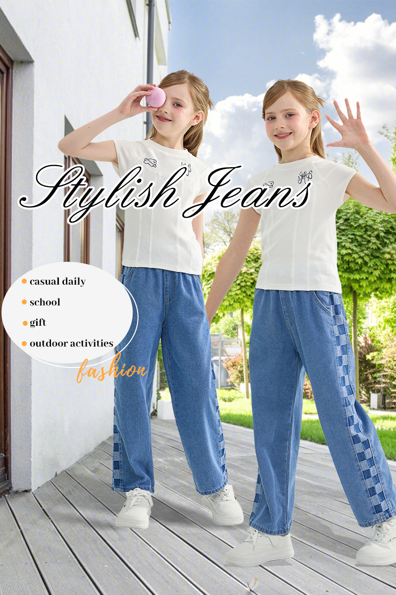 Amazon.com: Rolanko Girls Kid Baggy Jeans Elastic Wide Leg Stretch