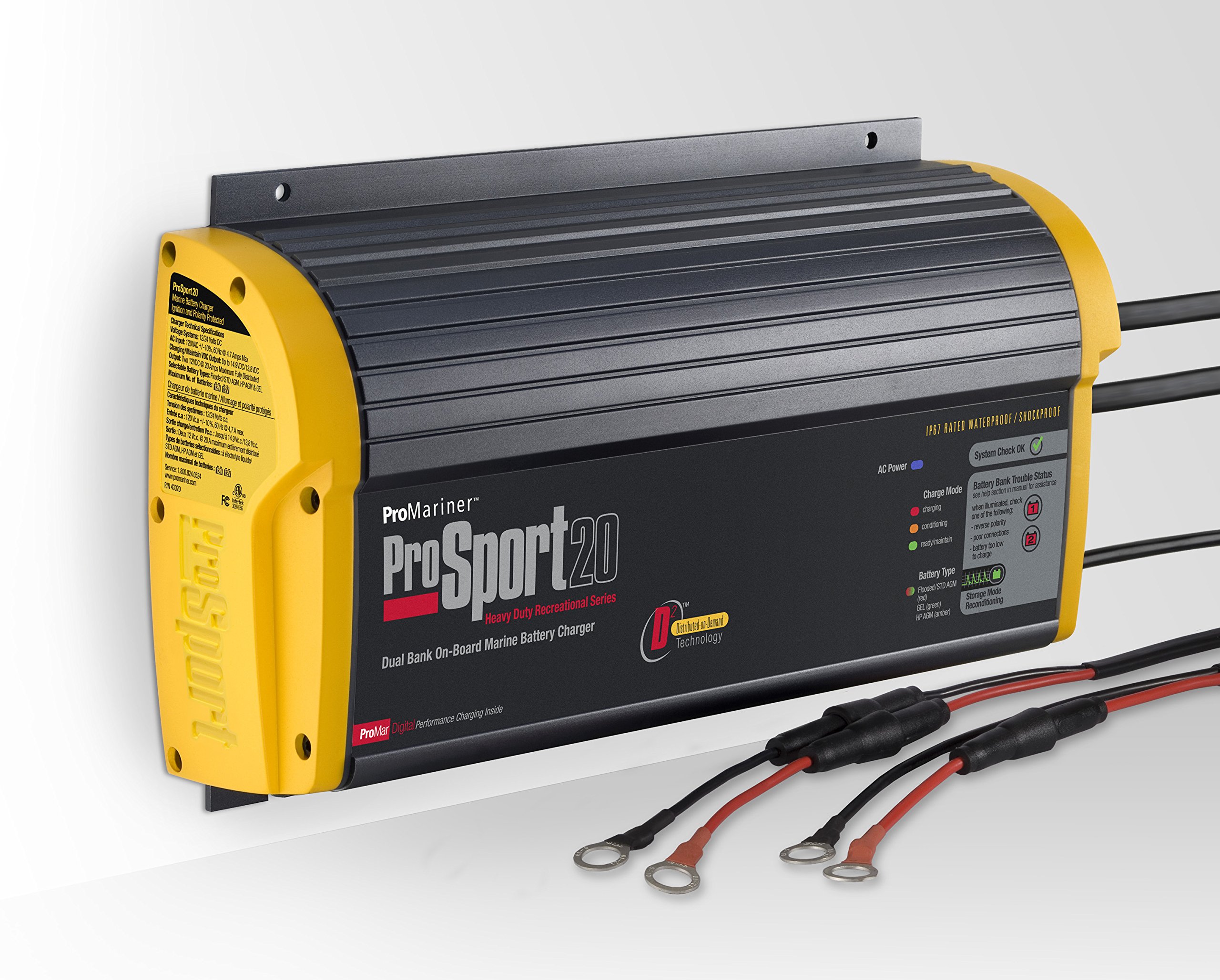 ProMariner Gen 3 ProSport 20 Amp 12/24 Volt 2 Bank Waterproof Marine Battery Charger 43020