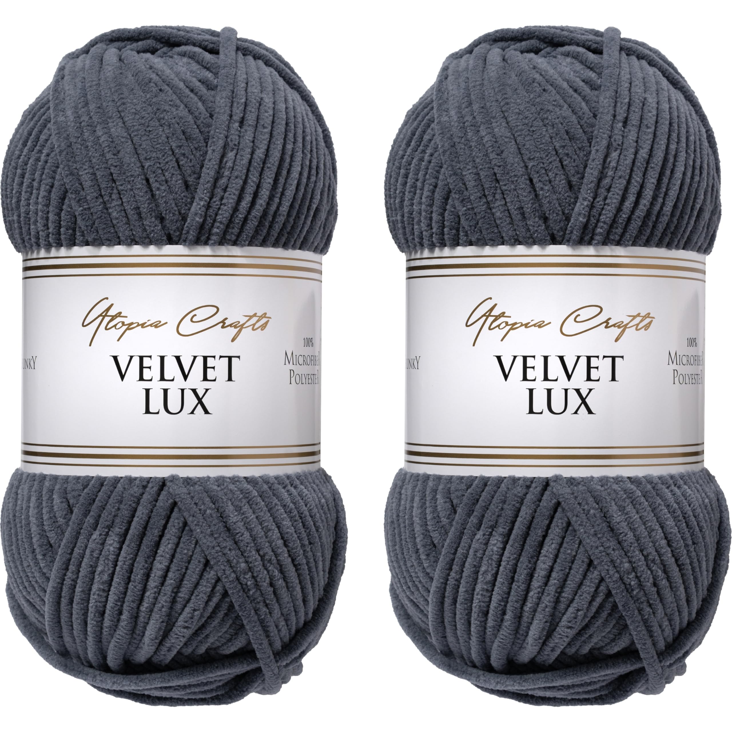 Utopia Crafts Velvet Lux Chenille Super Soft Chunky Yarn for Knitting and Crochet 2X 100g (Slate Grey)
