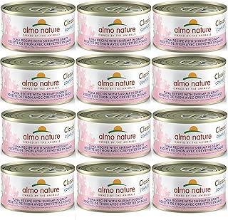 almo nature: Classic Complete Cat 12 Pack: Tuna Recipe with Shrimp in Gravy - 2.47oz Cans, Adult Cat Canned Wet Food, Grain Free, Daily Meal