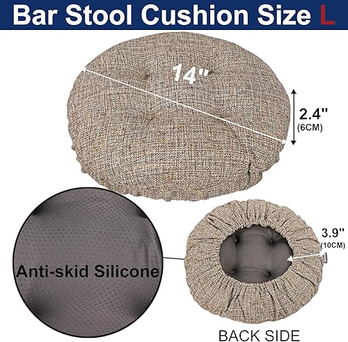 Miniatura 2 de SINOSSO Cojín moderno de lino para taburete de bar de diámetro 14, diseño de entretejido de moda antideslizante de silicona redonda para asiento de