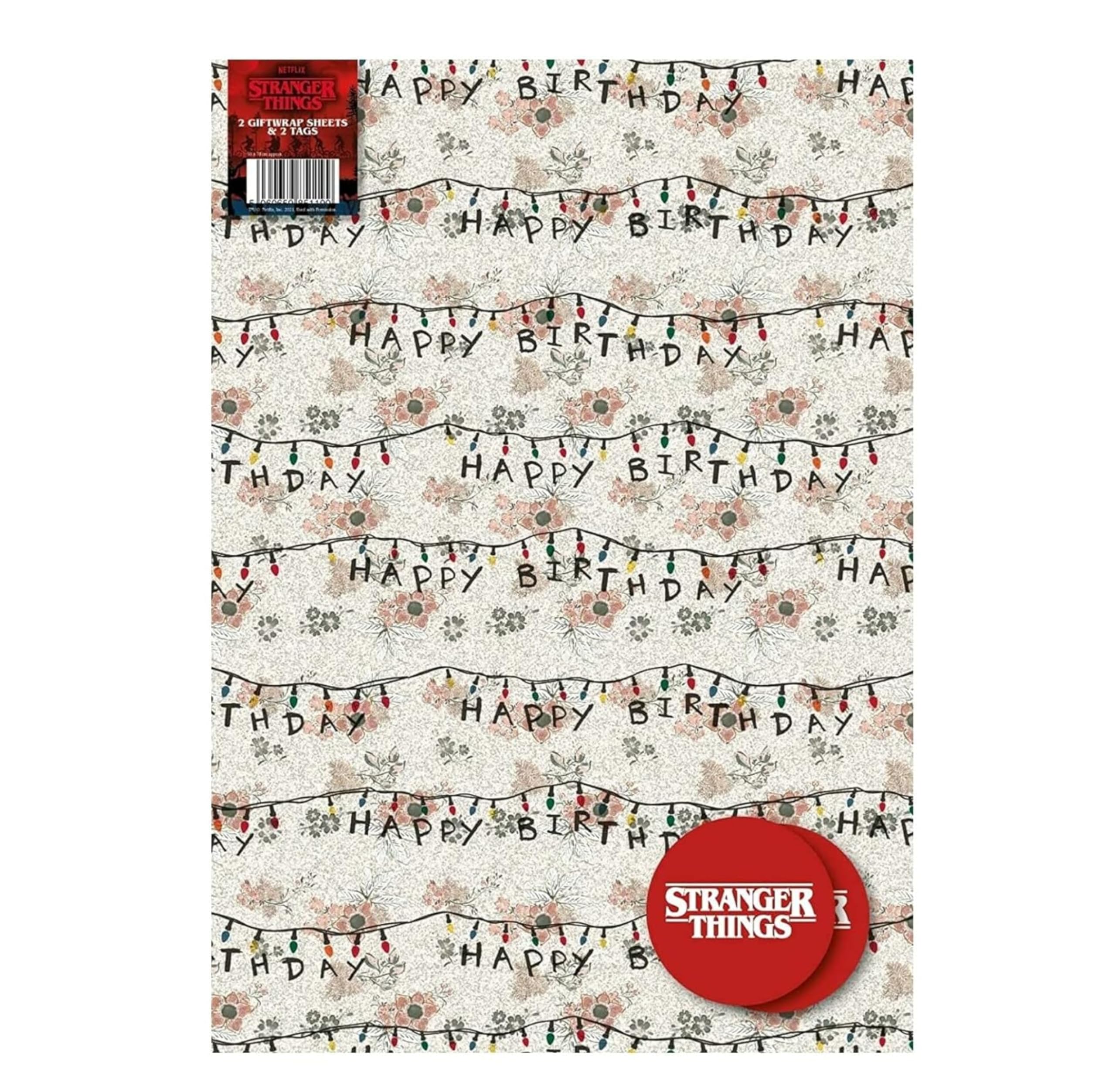 Stranger Things Wrapping Paper for Birthday Gifts – Official Netflix Gift Wrap with 2 Sheets & 2 Tags – Upside Down Design for Kids, Teens & Fans
