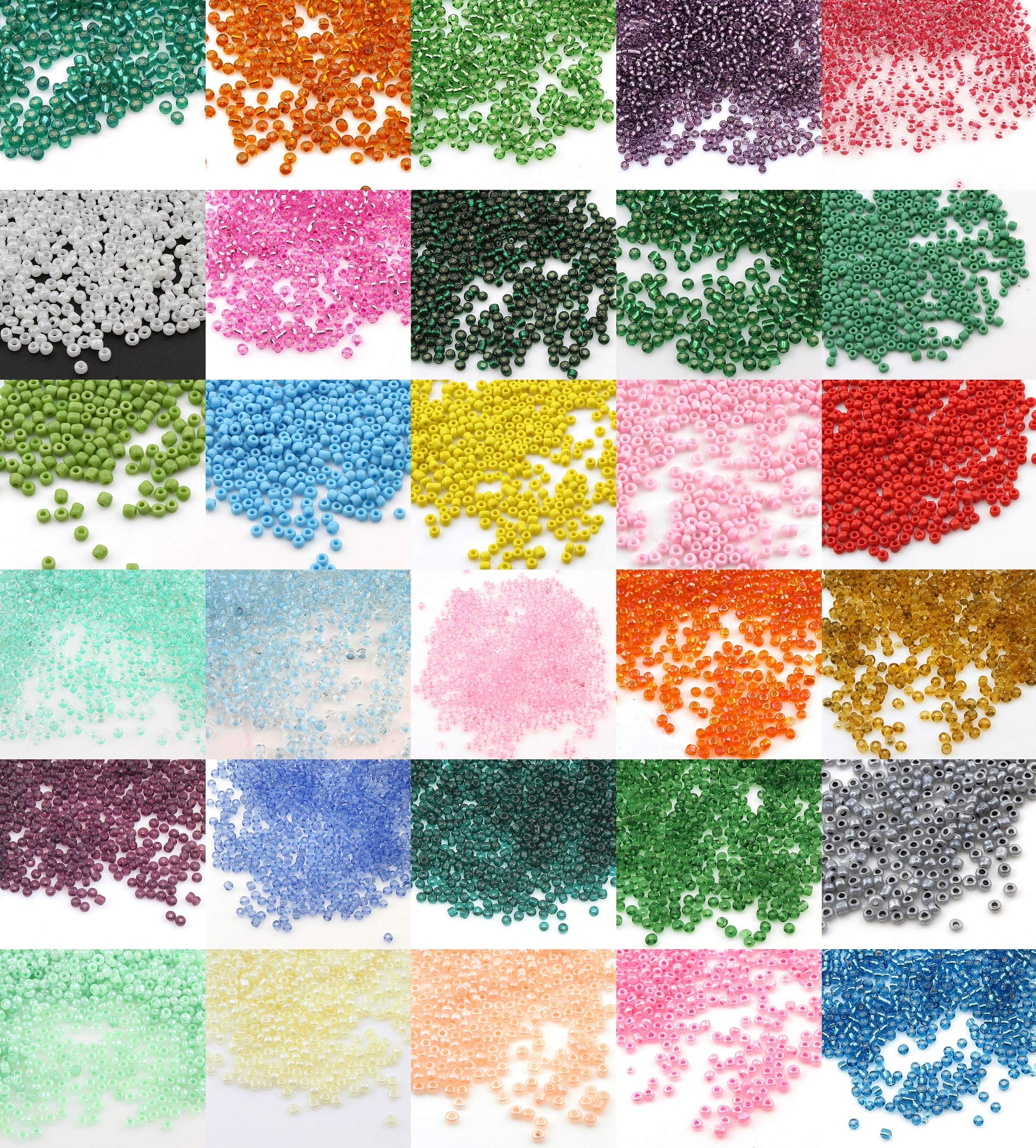 Perlin Rocailles 8/0 Perline di vetro da 3 mm, 60 colori, 40.000 pezzi, 1,2 kg | Perline indiane, accessori per gioielli da infilare per bracciali, collane, tessitura di perline, progetti fai da te