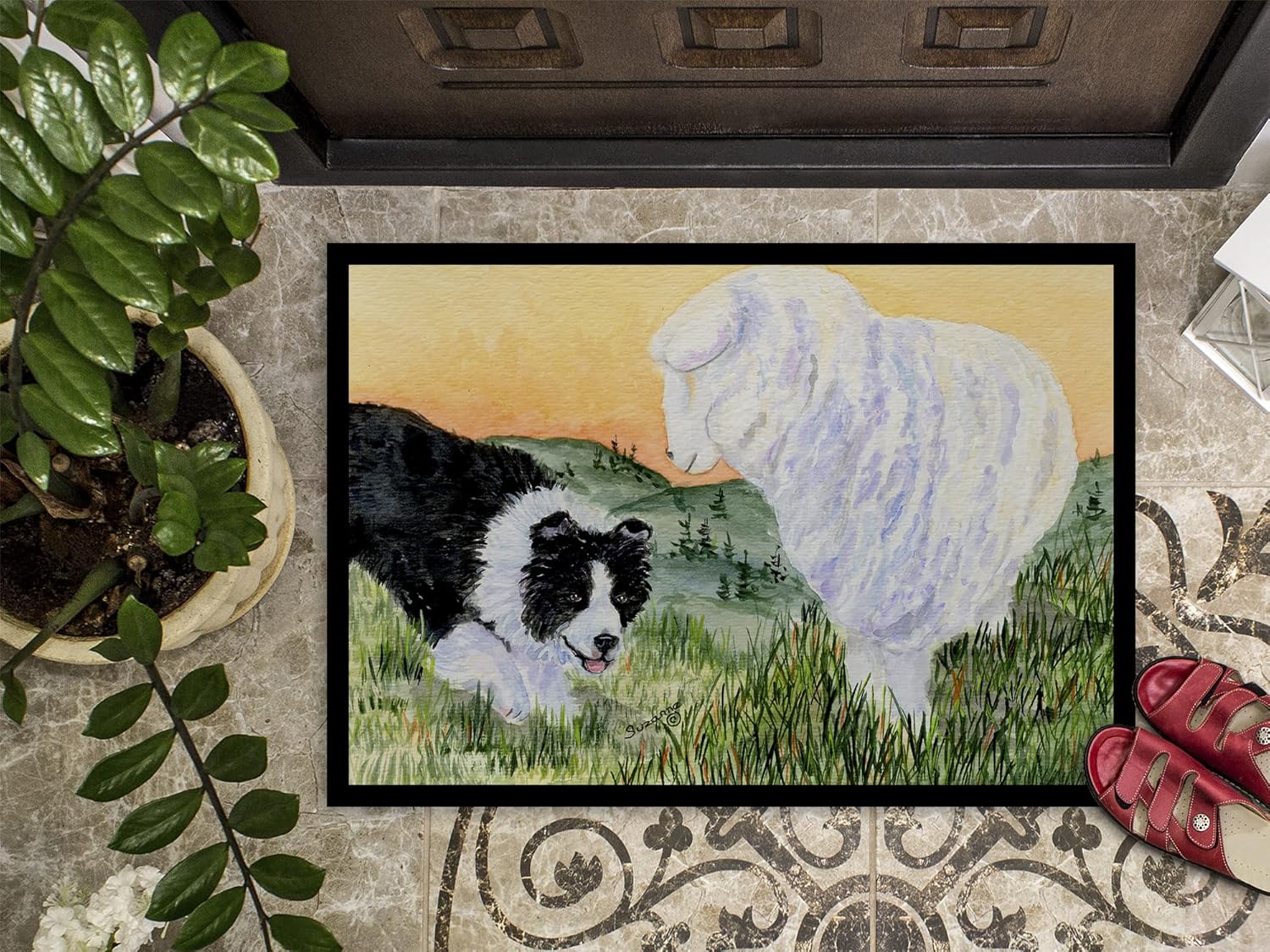 Caroline's Treasures SS8103MAT Border Collie Doormat 18x27 Front Door Mat Indoor Outdoor Rugs for Entryway, Non Slip Washable Low Pile, 18H X 27W