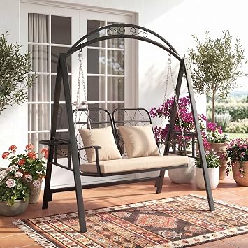 MAGIC UNION Outdoor Porch Double Swing with Stand for Adults, 700lbs
