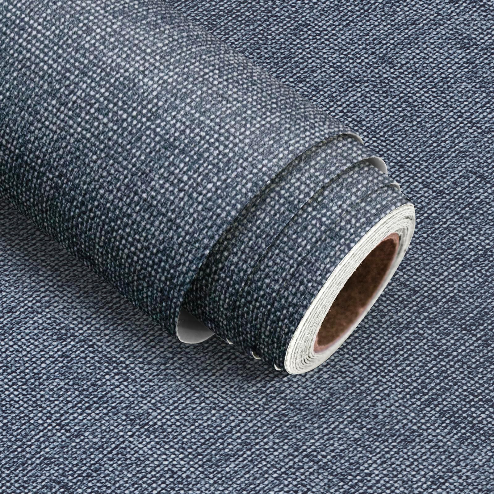 lenify Grasscloth Peel and Stick Wallpaper Denim Blue Contact Paper 15.7inch x 118.1inch Textured Wallpaper Vintage Faux Linen Contact Paper Self Adhesive Removable Decorative Wallpaper for Cabinets