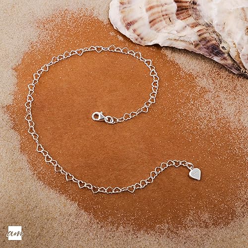 Miniatura 3 de Amberta Tobillera de plata de ley 925 ajustable naturalmente  Pulsera de tobillo de 0118in con cadena de corazón  hasta 10 pulgadas  Ajuste flexible