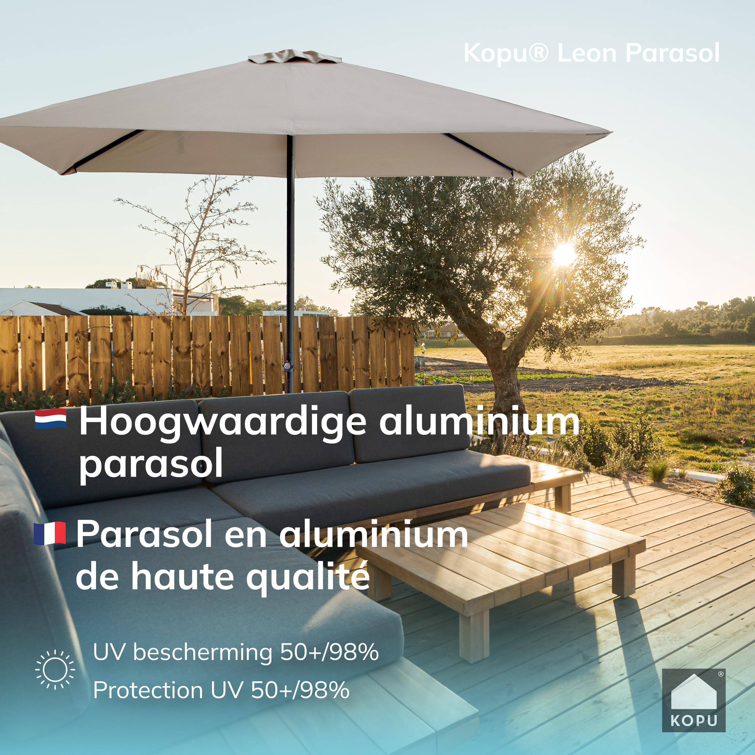 KOPU® Leon Sonnenschirm Rechteck 150x250cm mit Hülle - Balkonschirm Taupe