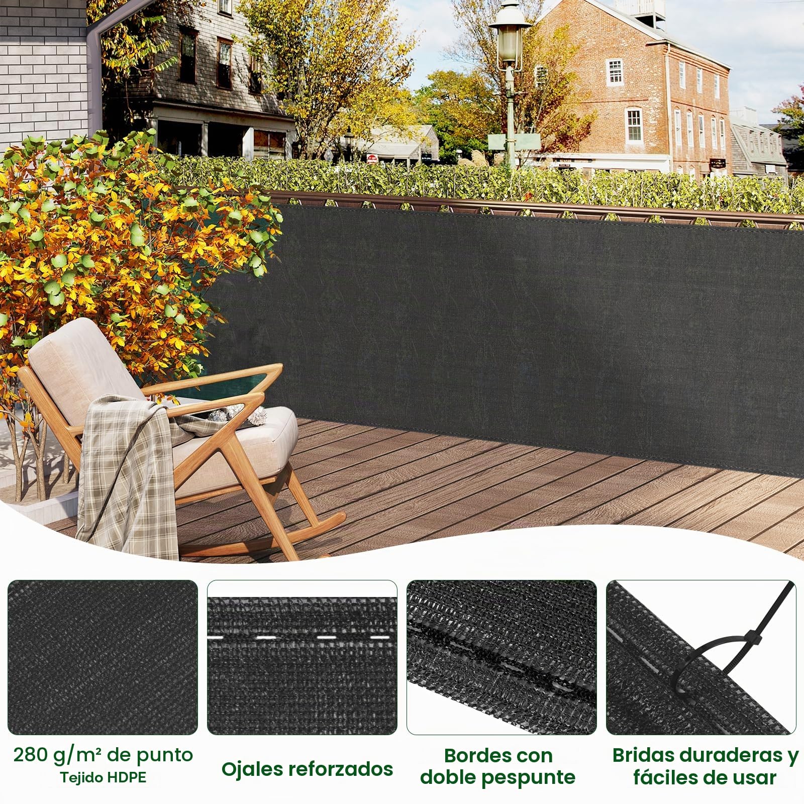 WOLTU Malla Ocultación 1x20 m, Pantalla para Jardín Patio, Malla Sombreo contra el Viento, con Ojales y Bridas, Tela HDPE 280 g/m², Valla Privacidad Anti-UV para Jardín y Huerto, Antracita