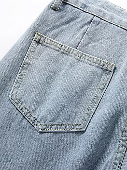 LQI Women's High Waist Baggy Boyfriend Jeans Distressed Wide