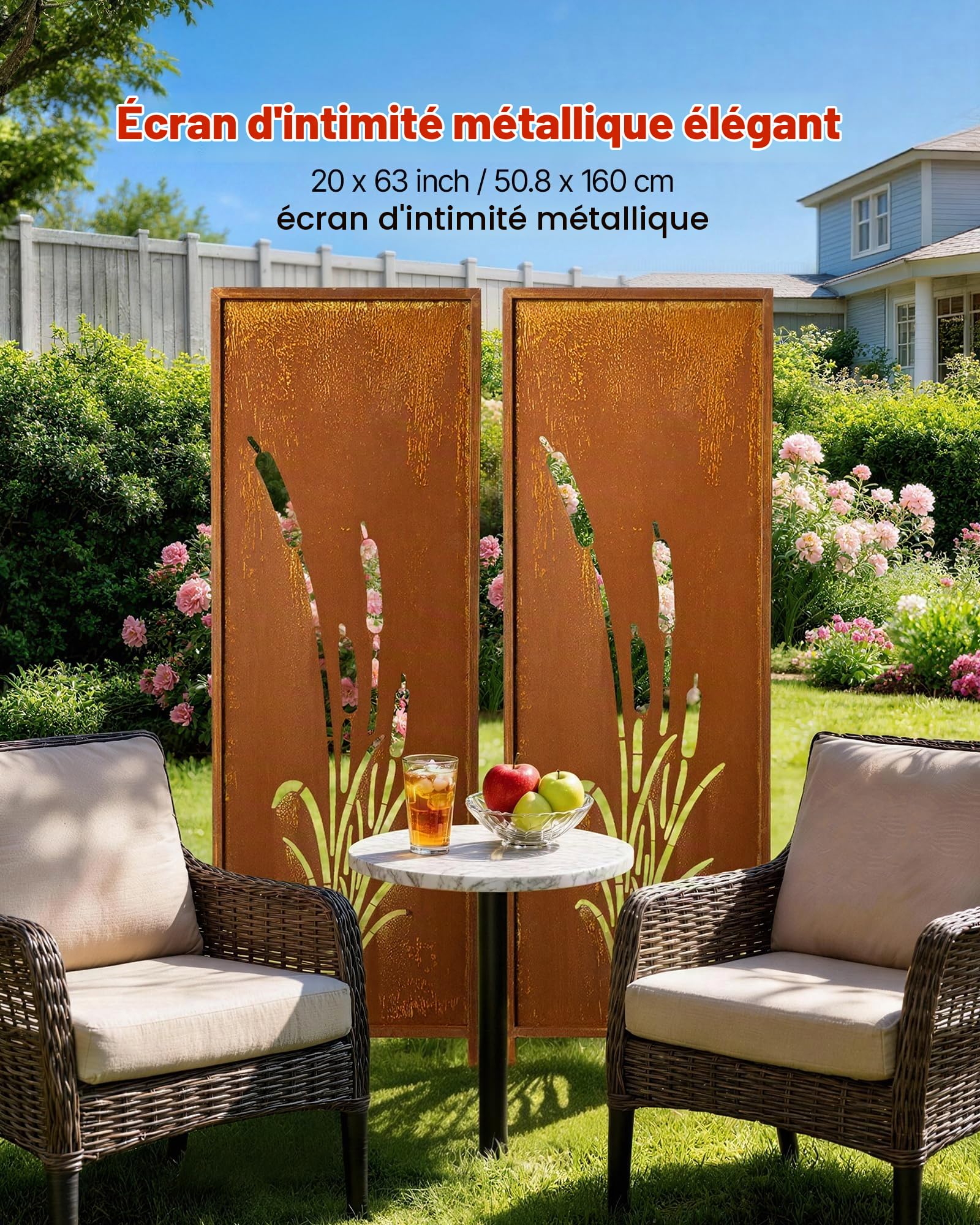 VEVOR Panneau Brise Vue Extérieur Métal 50x160 cm Paravent Extérieur Décoratif Autoportant, Séparation de Jardin, Écran d'Intimité, Acier au Carbone, Piquets de Sol, Motifs Naturels Ajourés, Lot de 2