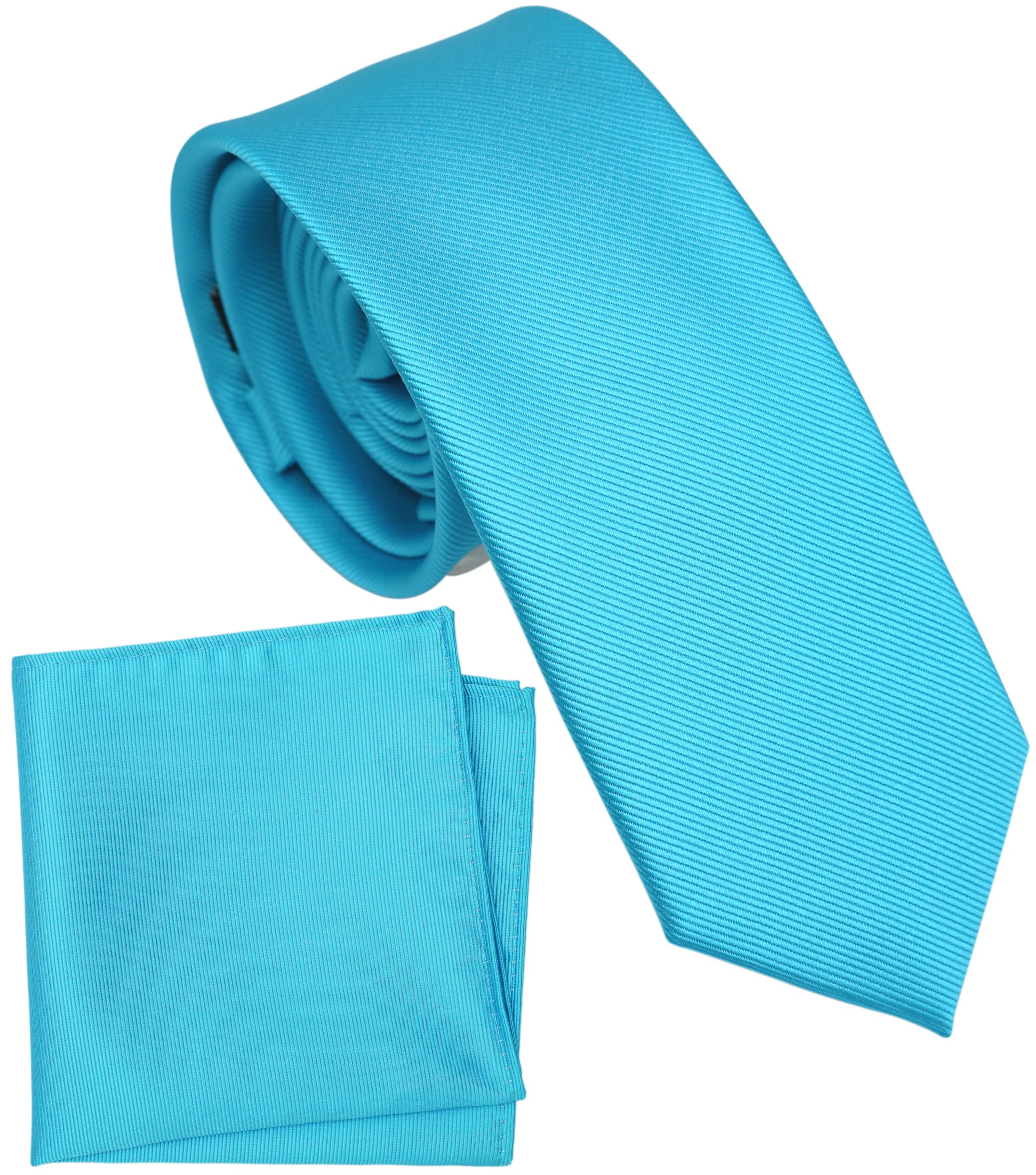 Boy's Solid Tie with Pocket Square Set, Regular Necktie for Children and Kids, Self-Tied