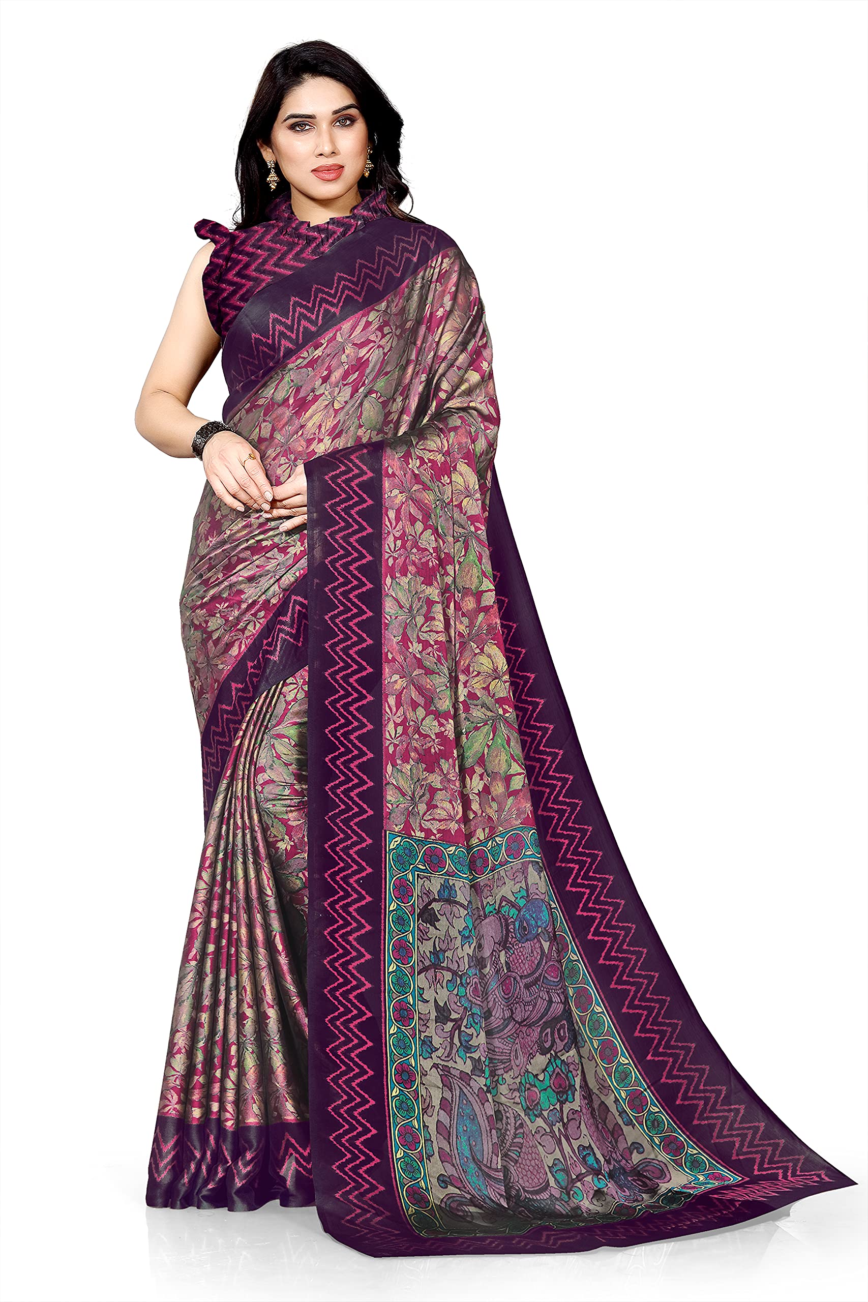 MIRCHI FASHION Chiffon Georgette Kalamkari Printed Sarees for Women with Blouse Piece