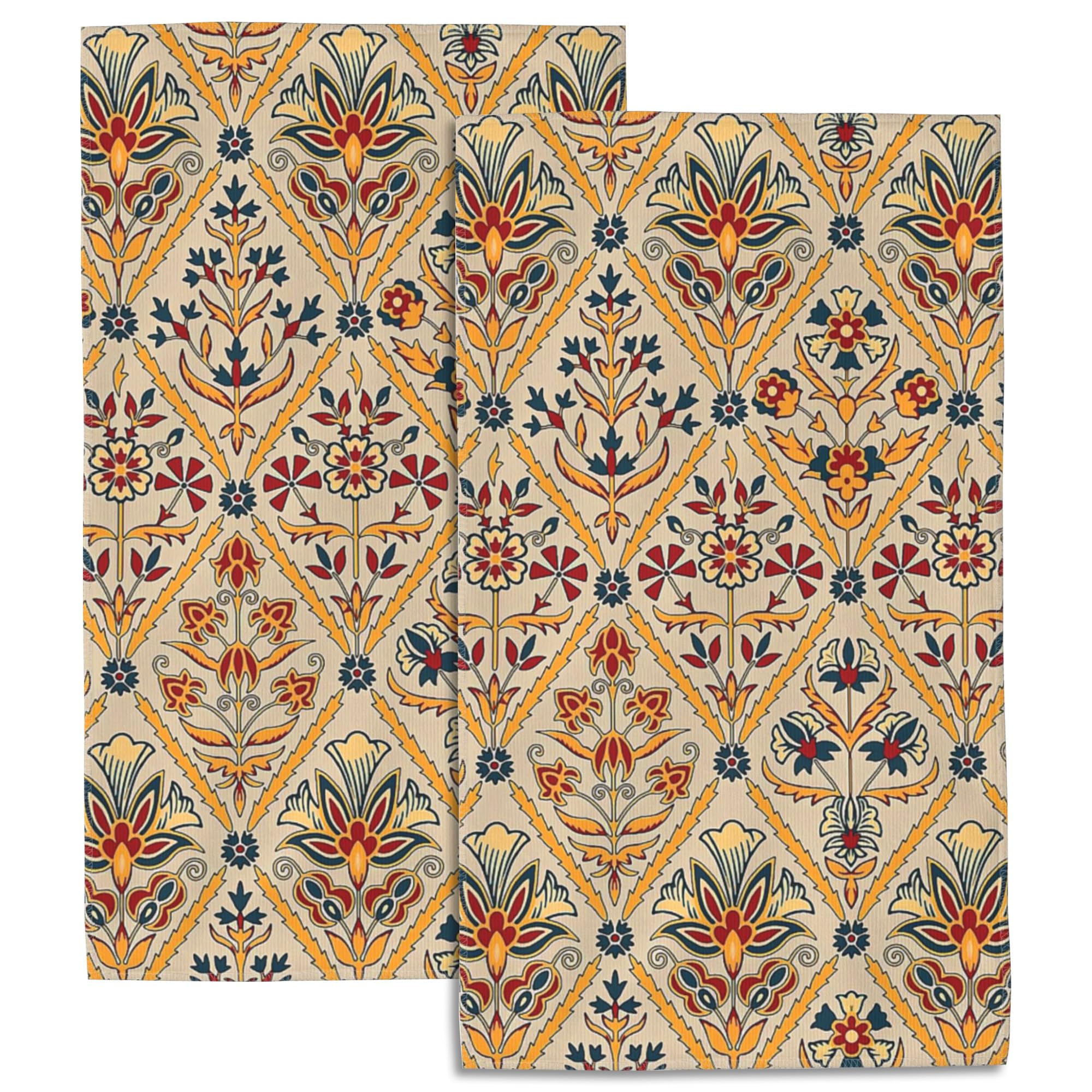 SAYOUZ Florals Bath Hand Towels Set of 2, Abstract Beautiful Colorful Florals Geometric Decorative Bath Towels Soft Super Absorbent Hand Towels for