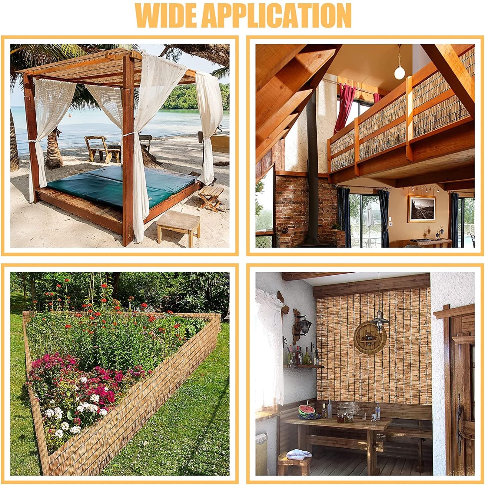 Recinzione in bambù naturale, pannello in bambù per la privacy, per terrazze, balconi, cortili e piscine, dimensioni: 1,53 x 9 m (altezza x lunghezza)