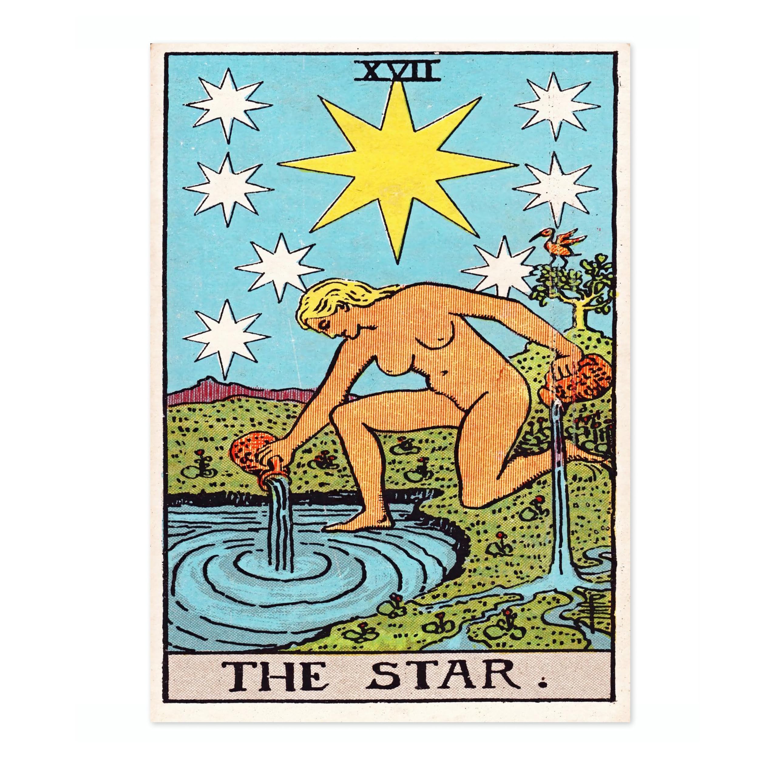 Animato Star Vintage Tarot Art Print, Spiritual Wall Art Poster, Retro Mystical Bedroom Home Decor, A1 (Print Only) - 84.1x59.4cm