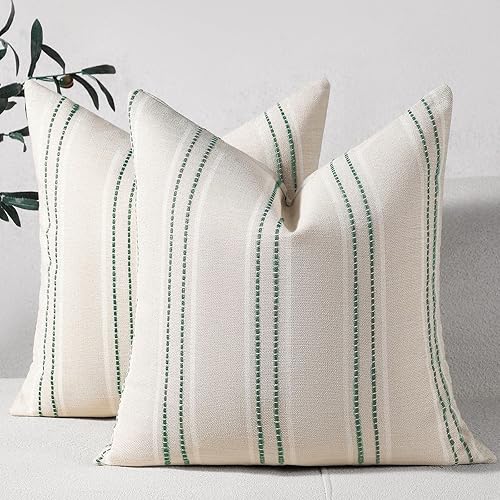 Miniatura 11 de Hckot Juego de 2 fundas de almohada navideñas de 20 x 20 pulgadas, fundas de almohada de lino con textura, fundas decorativas cuadradas para sofá,