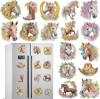 INCOK Horse Diamond Art Magnets Refrigerator - 16 PCS DIY Western Cowboy Shoes Diamond Painting Fridge Magnets Kit Gem Art Craft Birthday Gift Home Decor for Adults Beginners