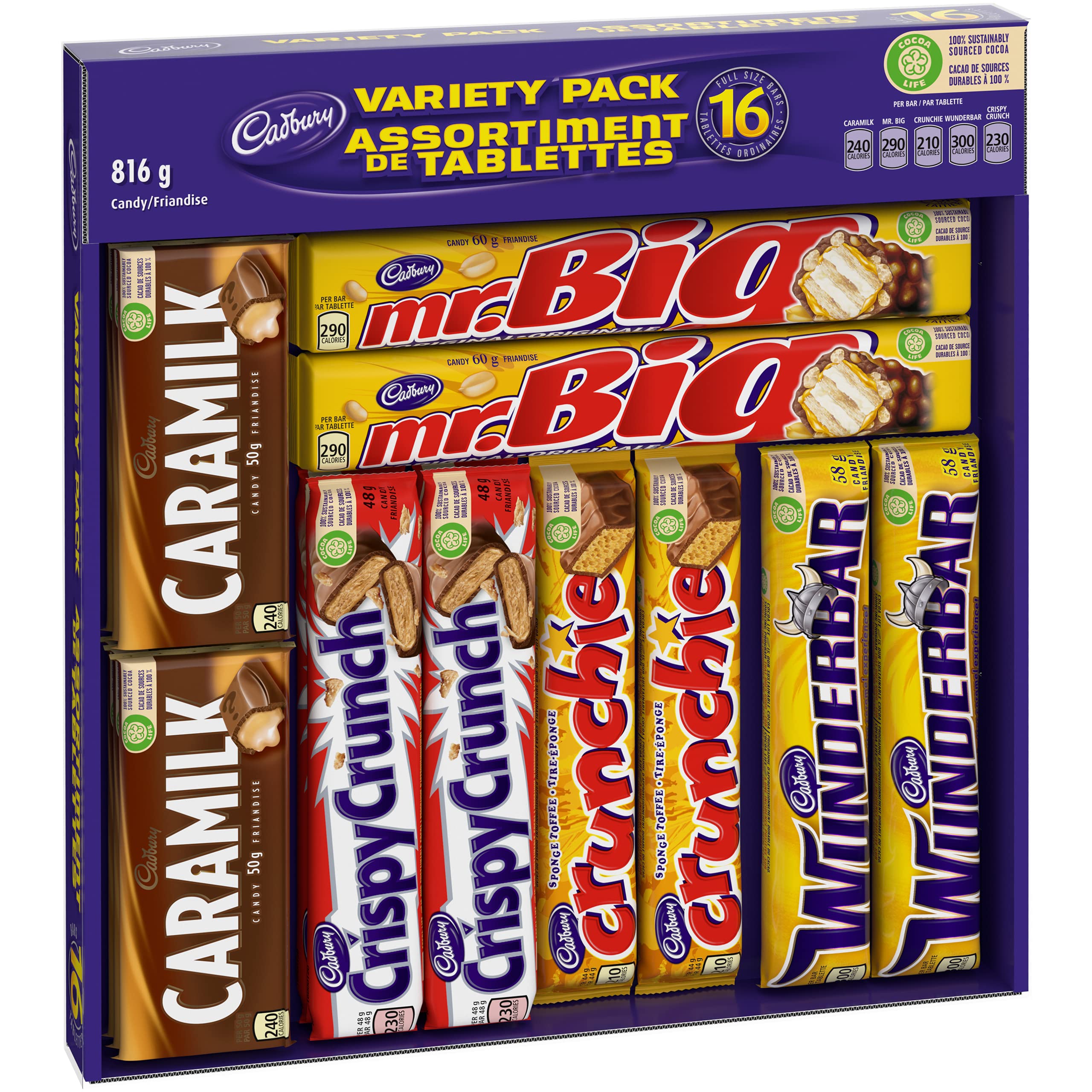 Cadbury 16 Full Size Chocolate Bars Variety Pack Wunderbar