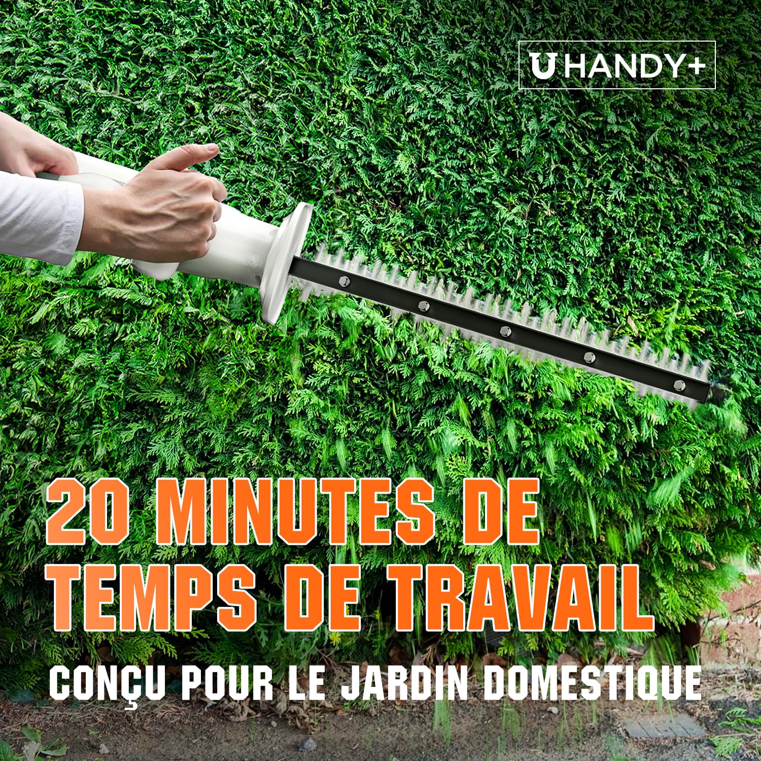 Litheli 20V Taille-haie à Batterie, avec Batterie 2,0 Ah. Poignée Ergonomique, Lame de 45 cm pour Les travaux de Taille légers, Poids léger de 2,3 kg.