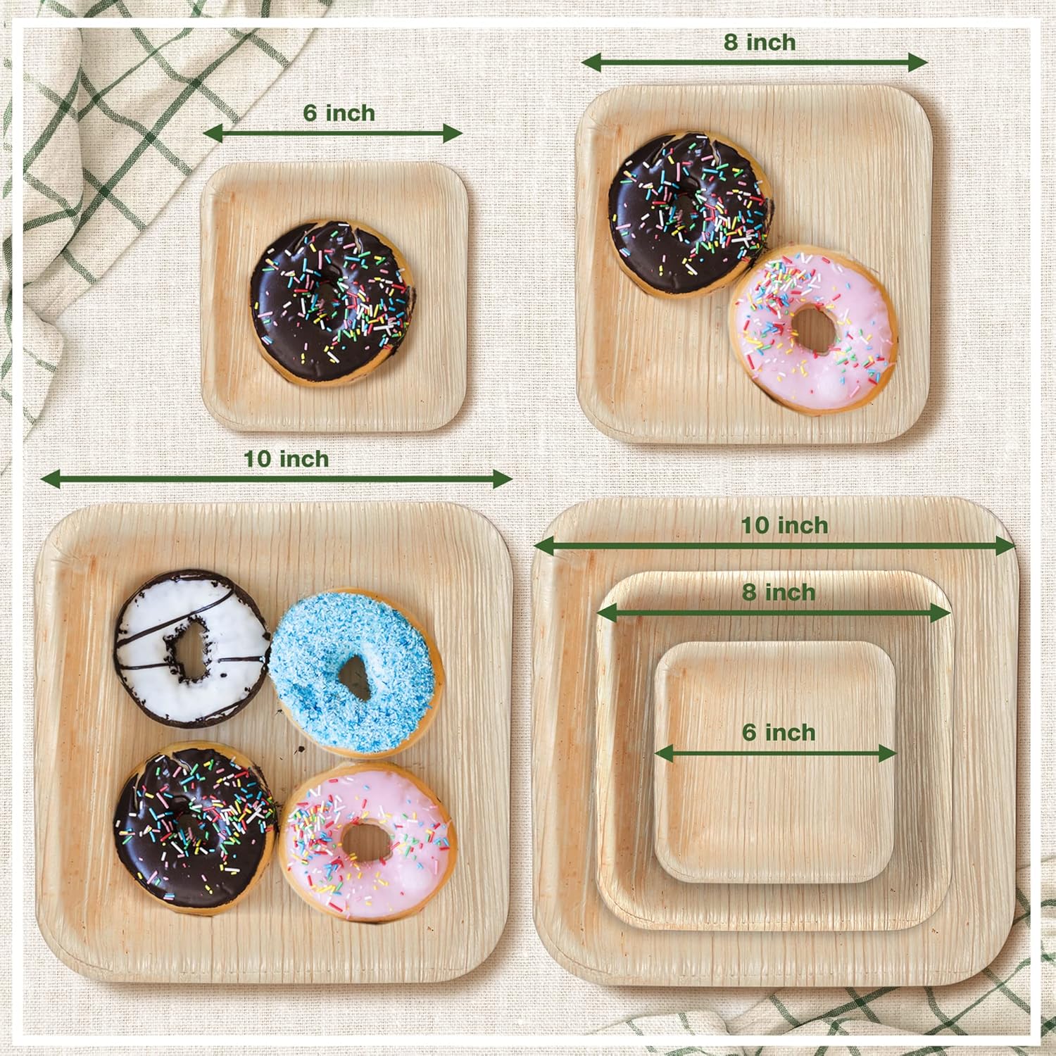 8" Square Palm Leaf Disposable Plates (50-Pack) | Premium Biodegradable, Eco-friendly Heavy Duty |100% Like Natural Bamboo Plates | Ideal for Parties, Weddings, Catering Events - Image 3