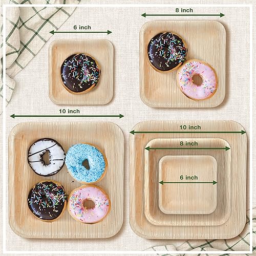 Miniatura 3 de Platos de hoja de palma  Paquete de 50 unidades, cuadrados de 10 pulgadas, compostables, biodegradables, bambú alternativo, resistentes, aptos para