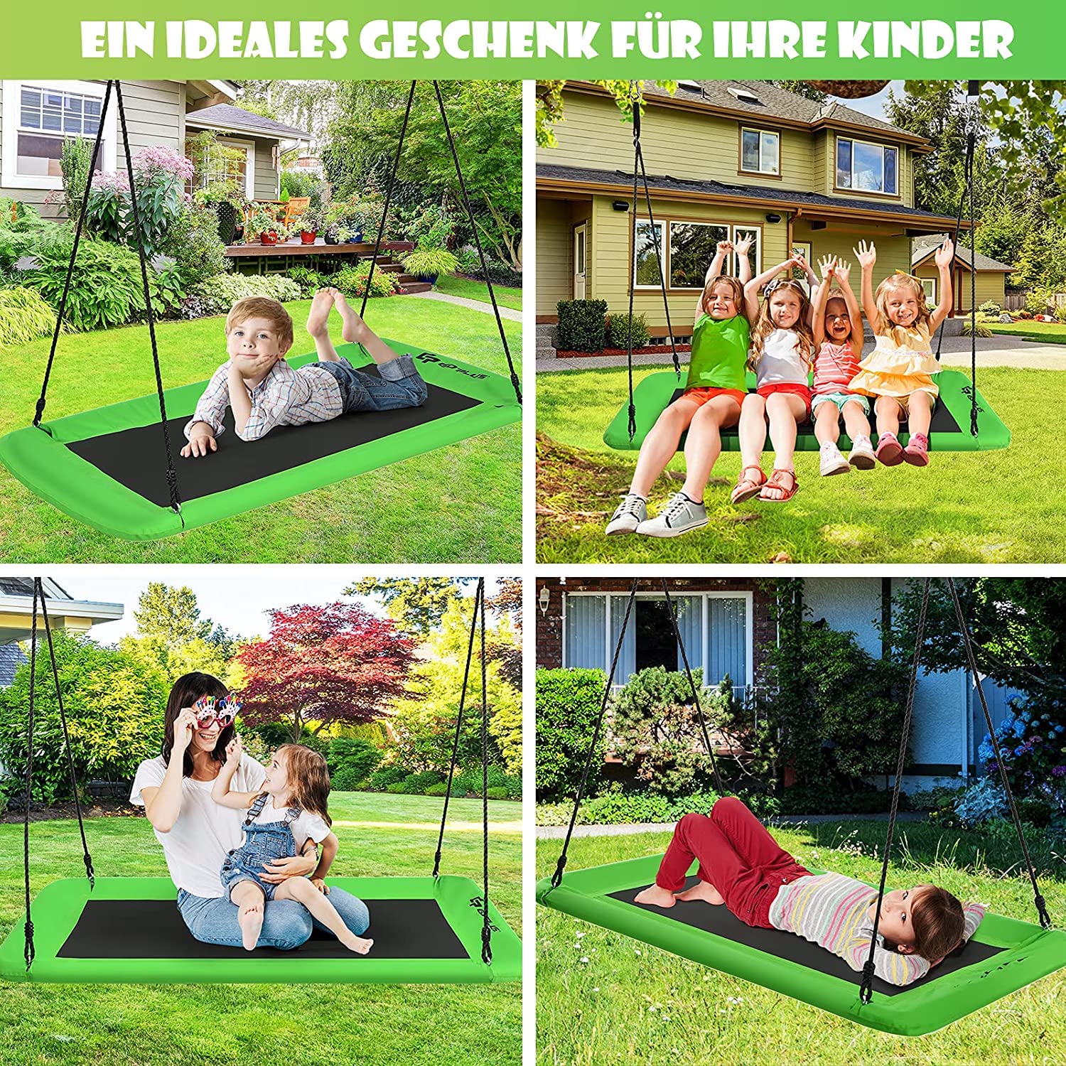 DREAMADE Nestschaukel, 100-180 cm höhenverstellbar, Baumschaukel bis 150 kg belastbar, Tellerschaukel für Innen & Außenbereich, Gartenschaukel für Kinder & Erwachsene, 150 x 80 cm (Grün)