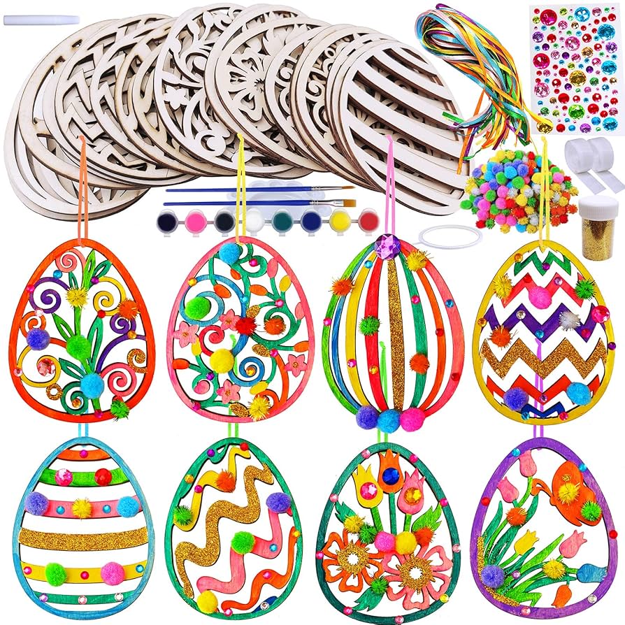 Wooden Easter Ornaments Decorations DIY Easter Craft Kits Assorted Paintable Unfinished Wood Laser Cut Easter Egg Ornaments Pom Poms Kids Easter Spri 900e48a3 1b35 426e B9e5 Ec37016d2ae0.a134bd39f58526bc052cc8355f68adcf