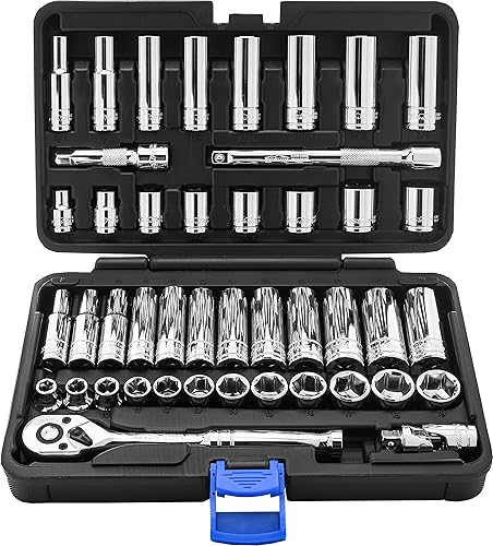 EPAuto Juego de 45 piezas de 38 pulgadas con trinquete de cabeza de pera de 72 dientes EPAuto Juego de 45 piezas de 38 pulgadas con trinquete de cabeza de pera de 72 dientes