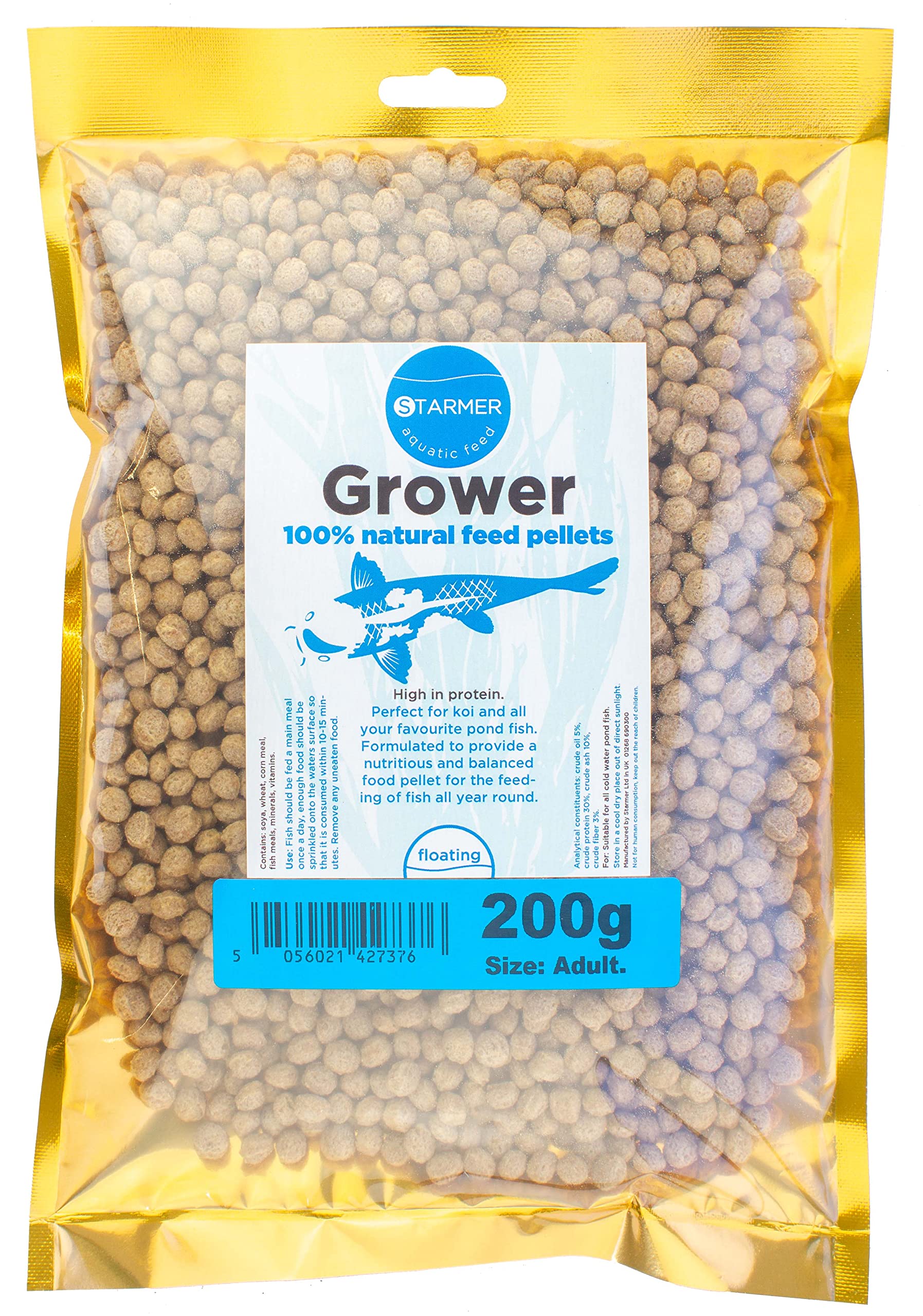 Koi carp 30% protein GROWER floating pond feed all natural growth pellets 200g